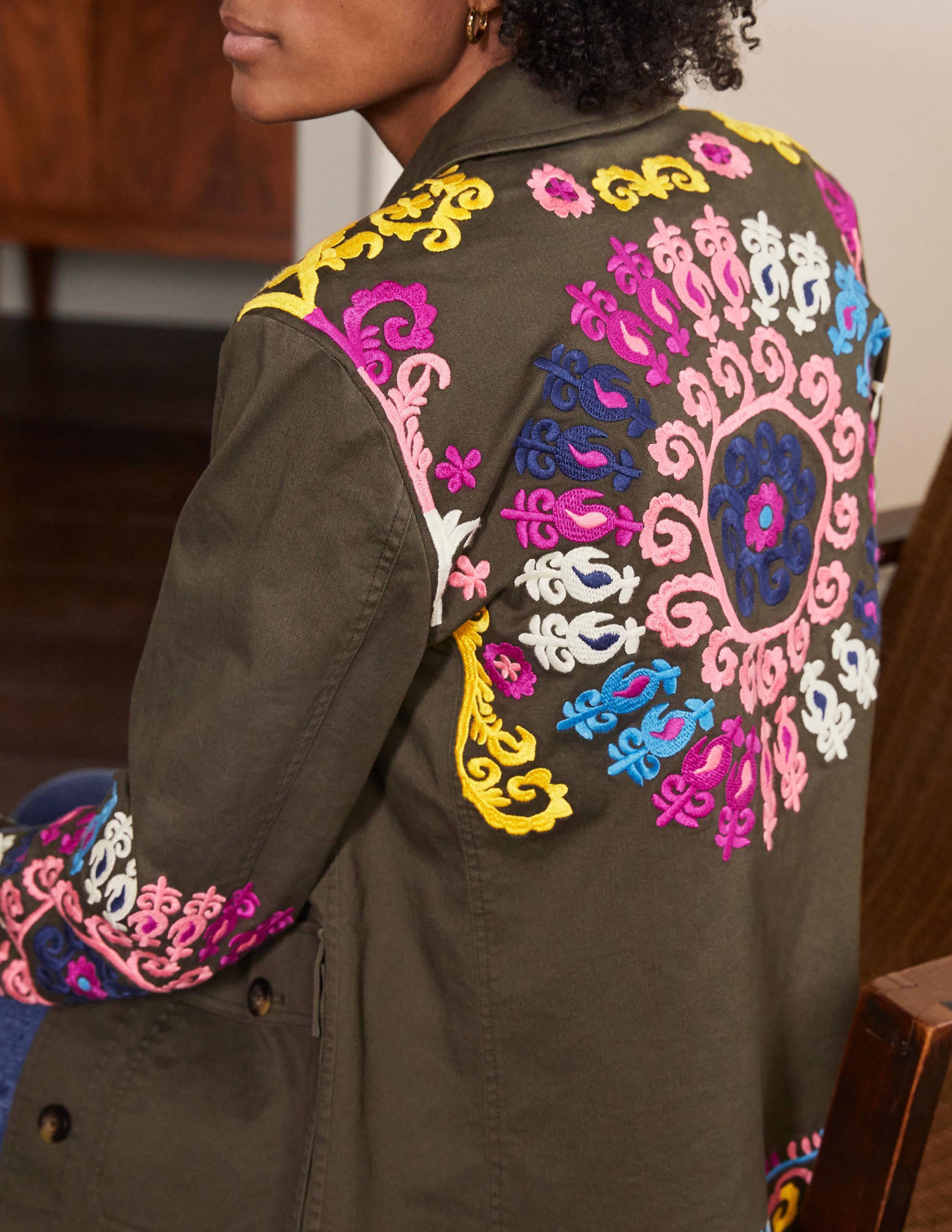 Embroidered Utility Jacket-Khaki - Image 1