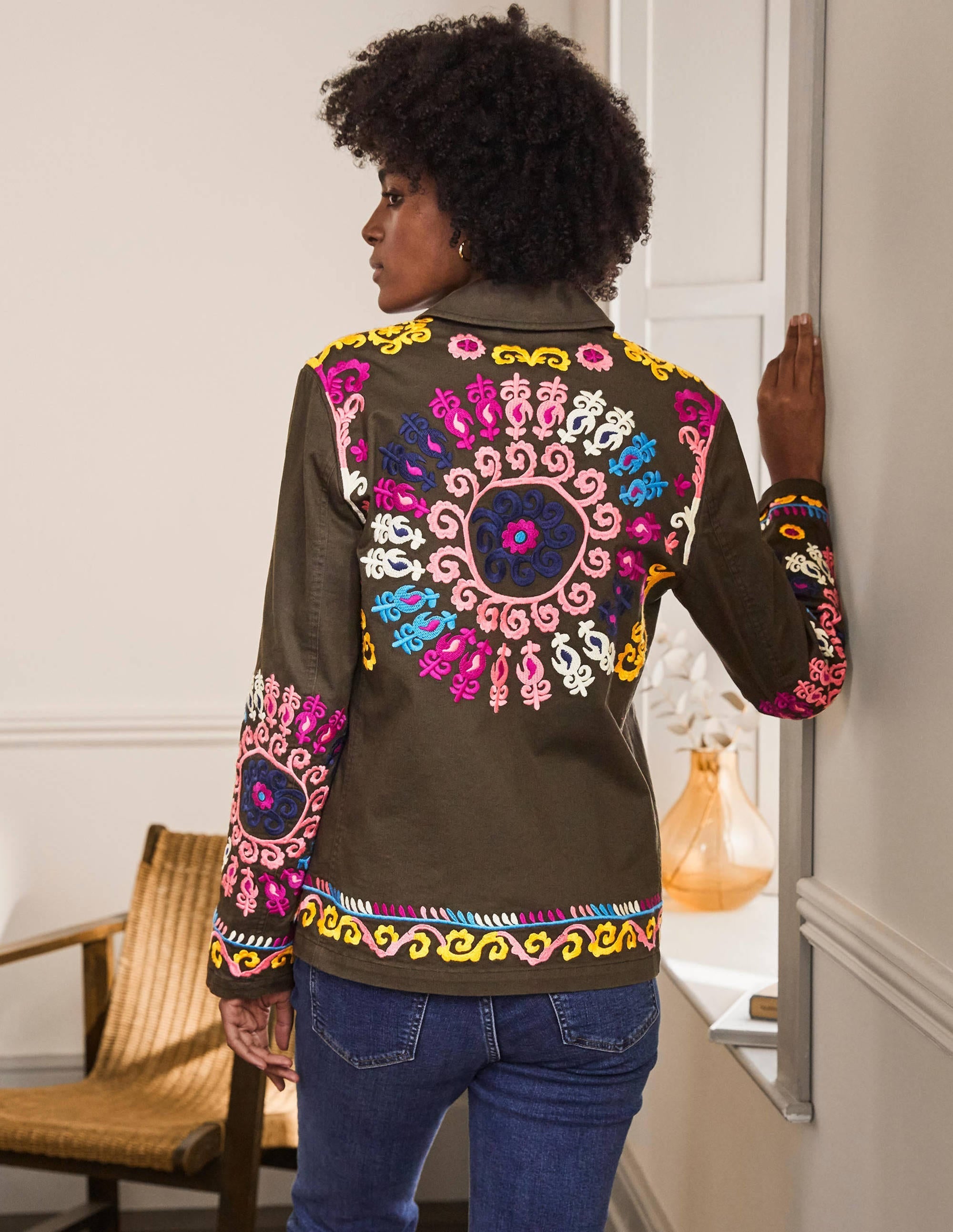 Embroidered Utility Jacket-Khaki - Image 2