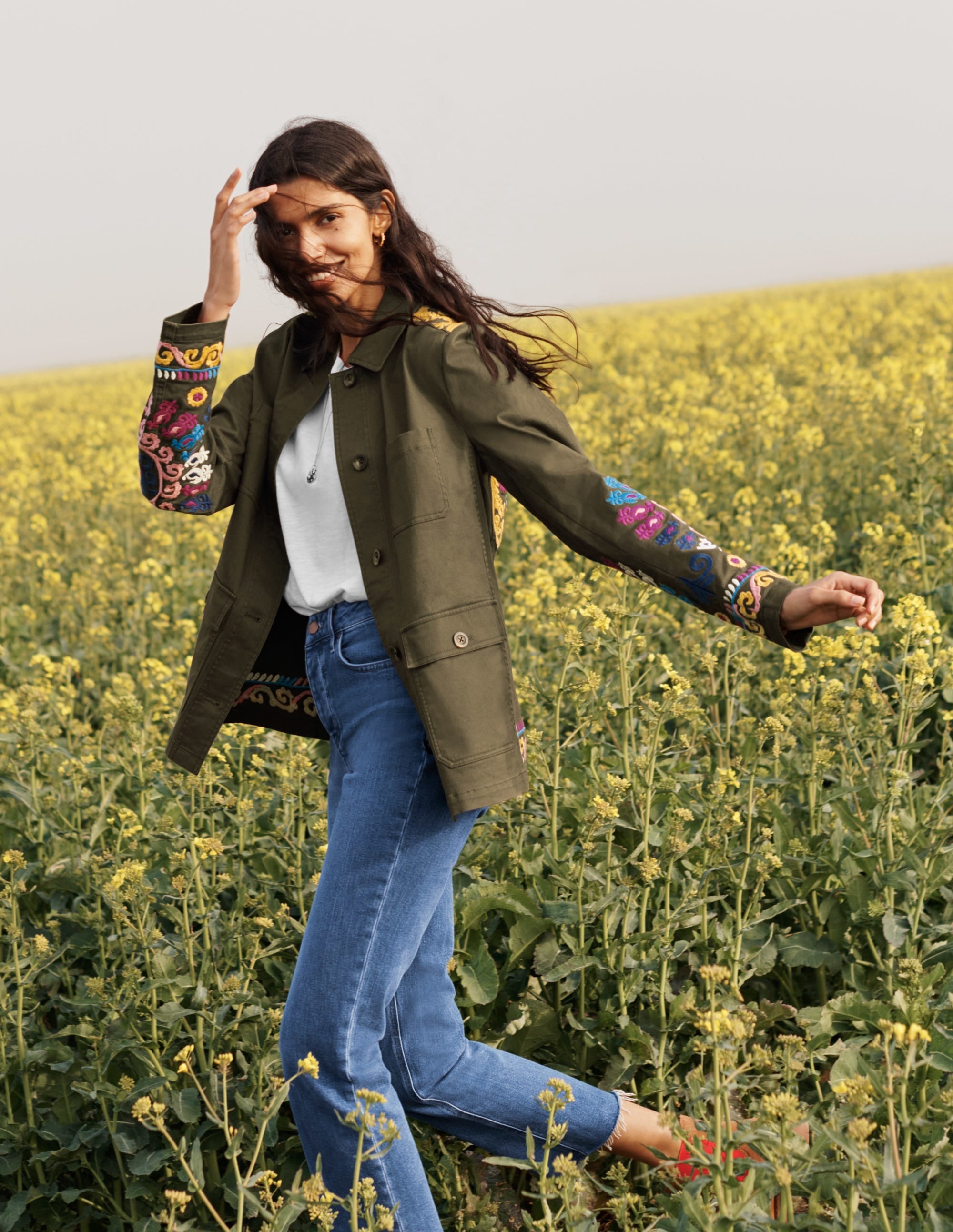 Embroidered Utility Jacket-Khaki - Image 4