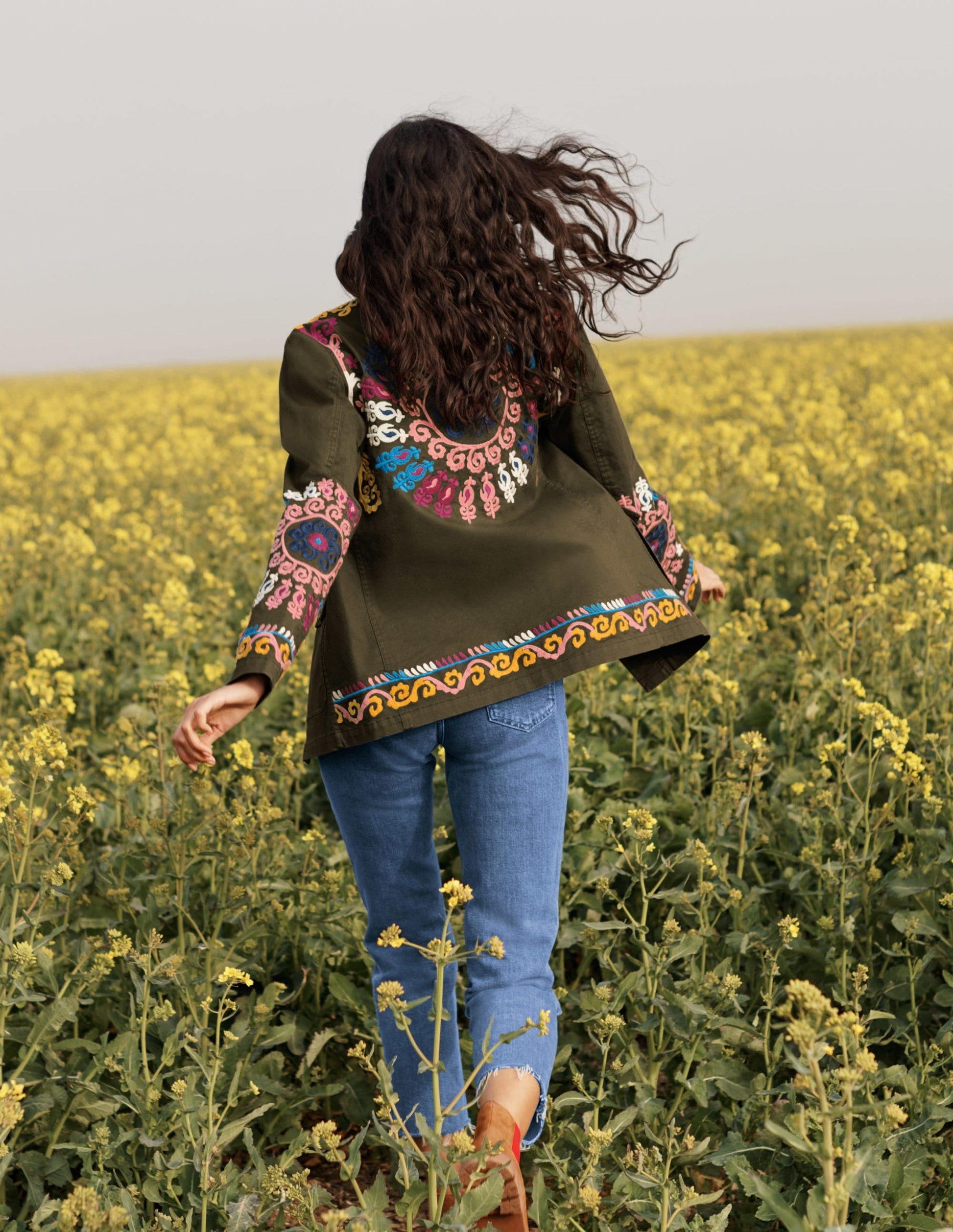 Embroidered Utility Jacket-Khaki-5