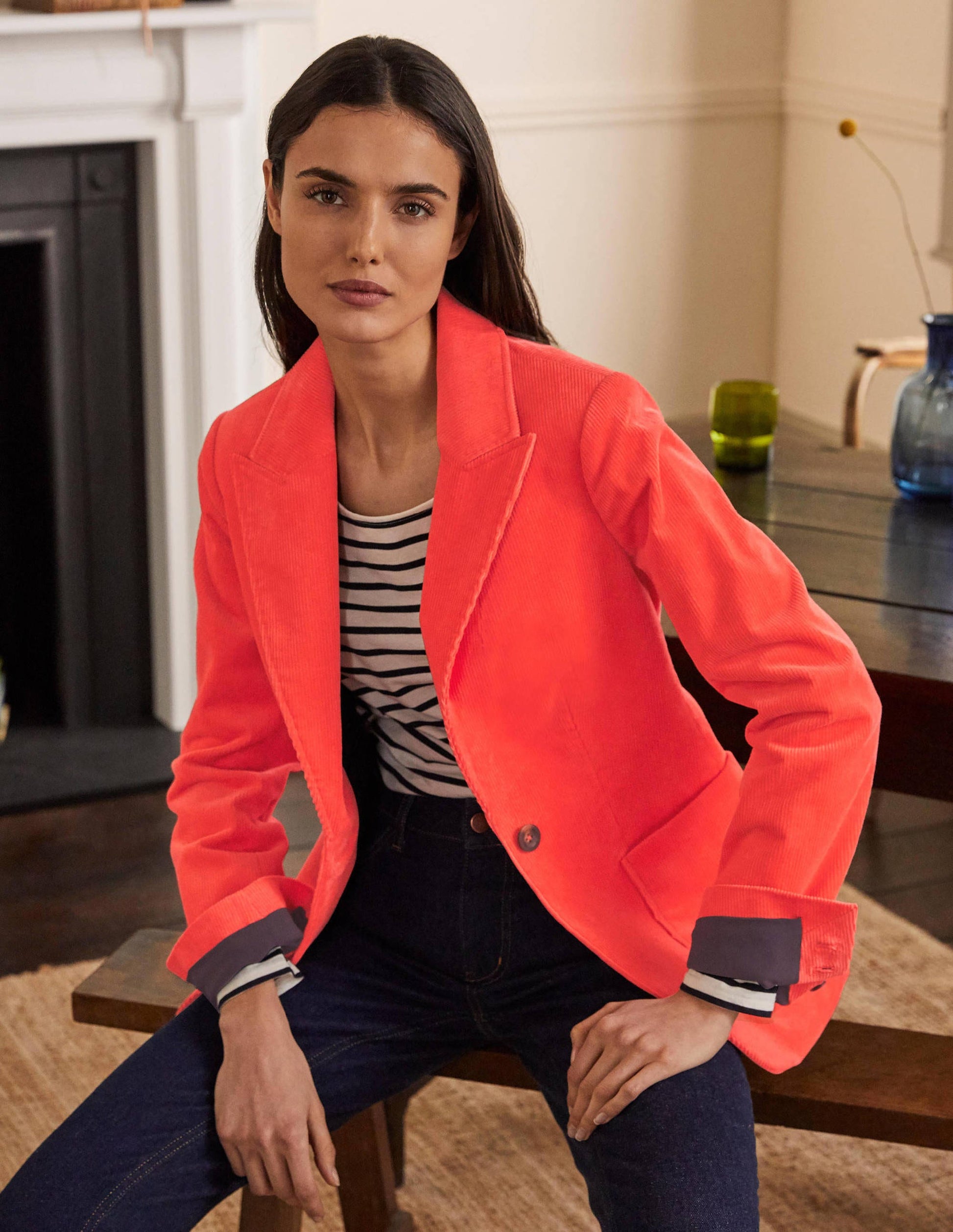Victoria Cord Blazer-Coral Crush-4