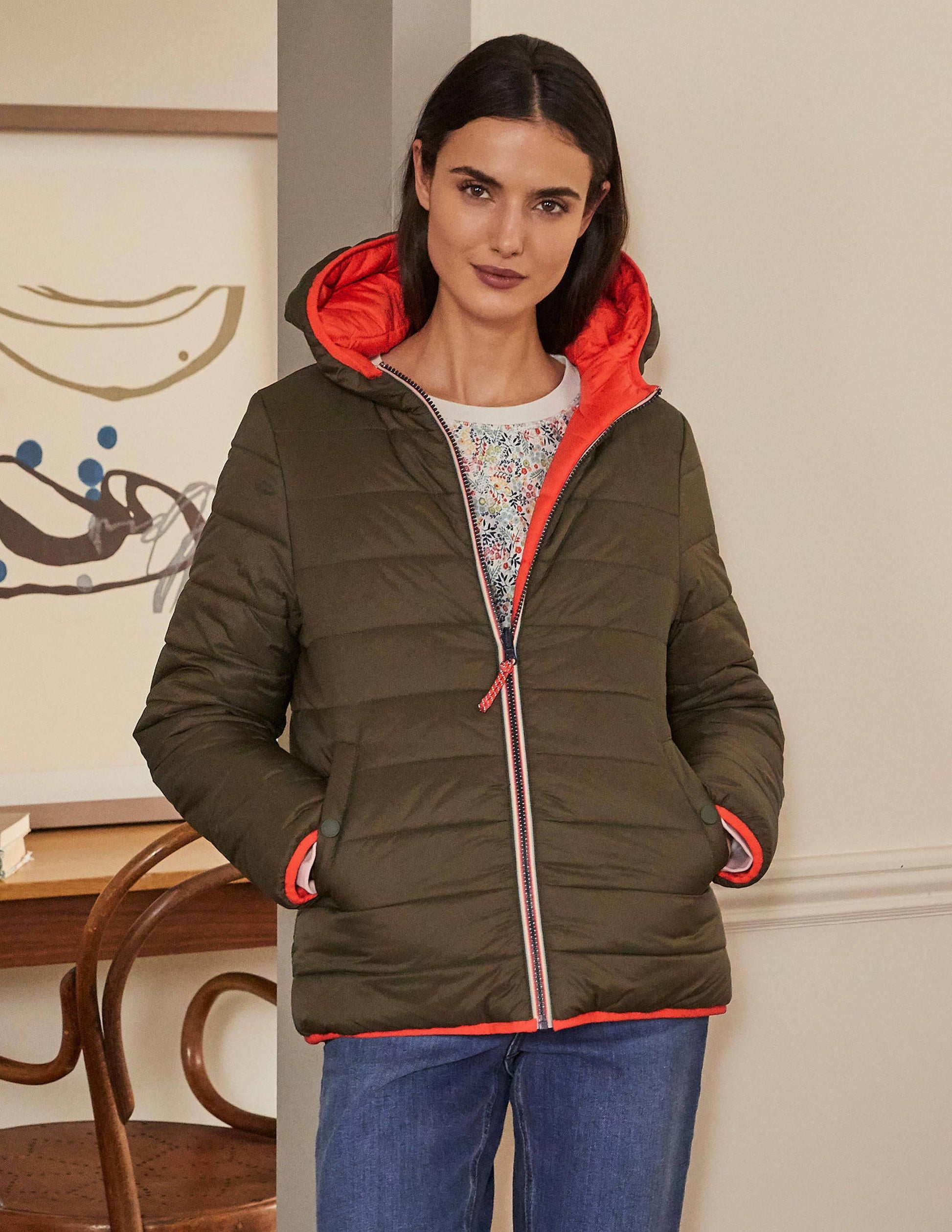 Reversible Puffer Jacket-Khaki/Bright Cherry-5