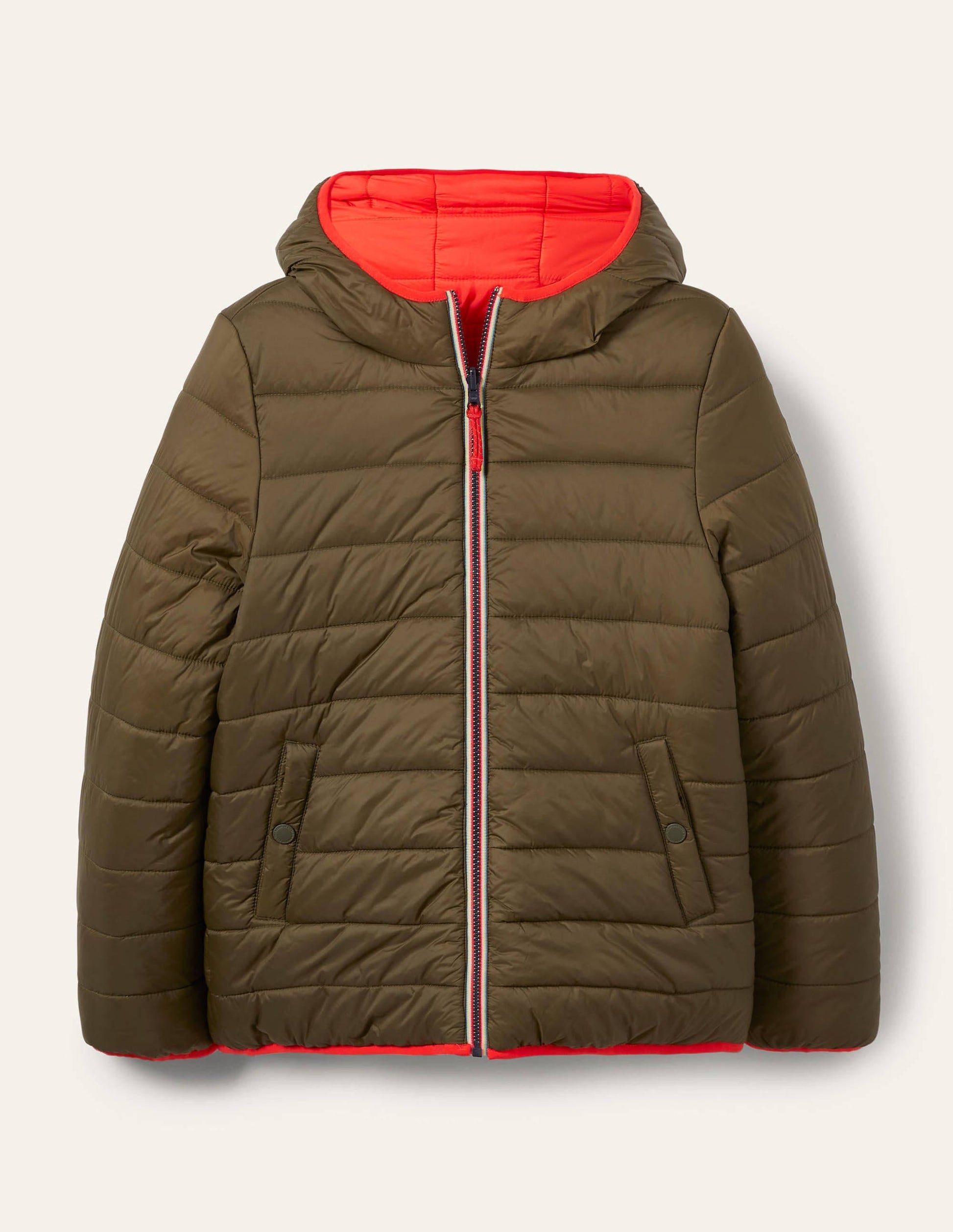 Reversible Puffer Jacket-Khaki/Bright Cherry-6