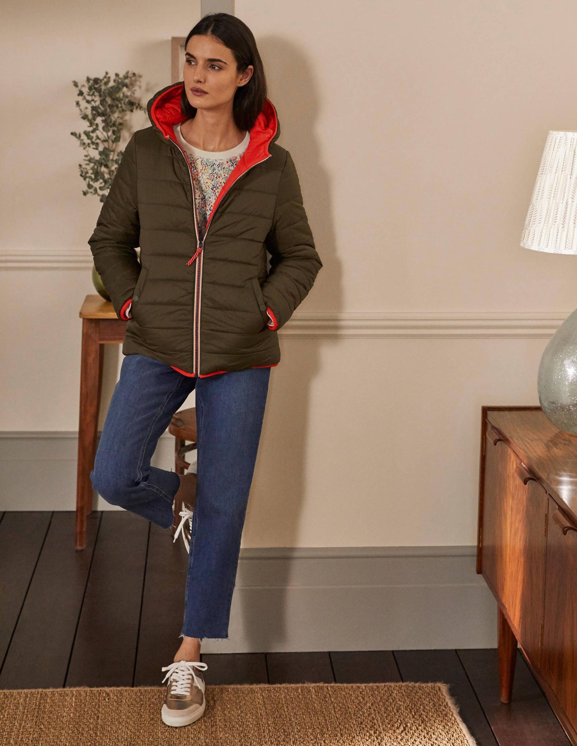 Reversible Puffer Jacket-Khaki/Bright Cherry-3