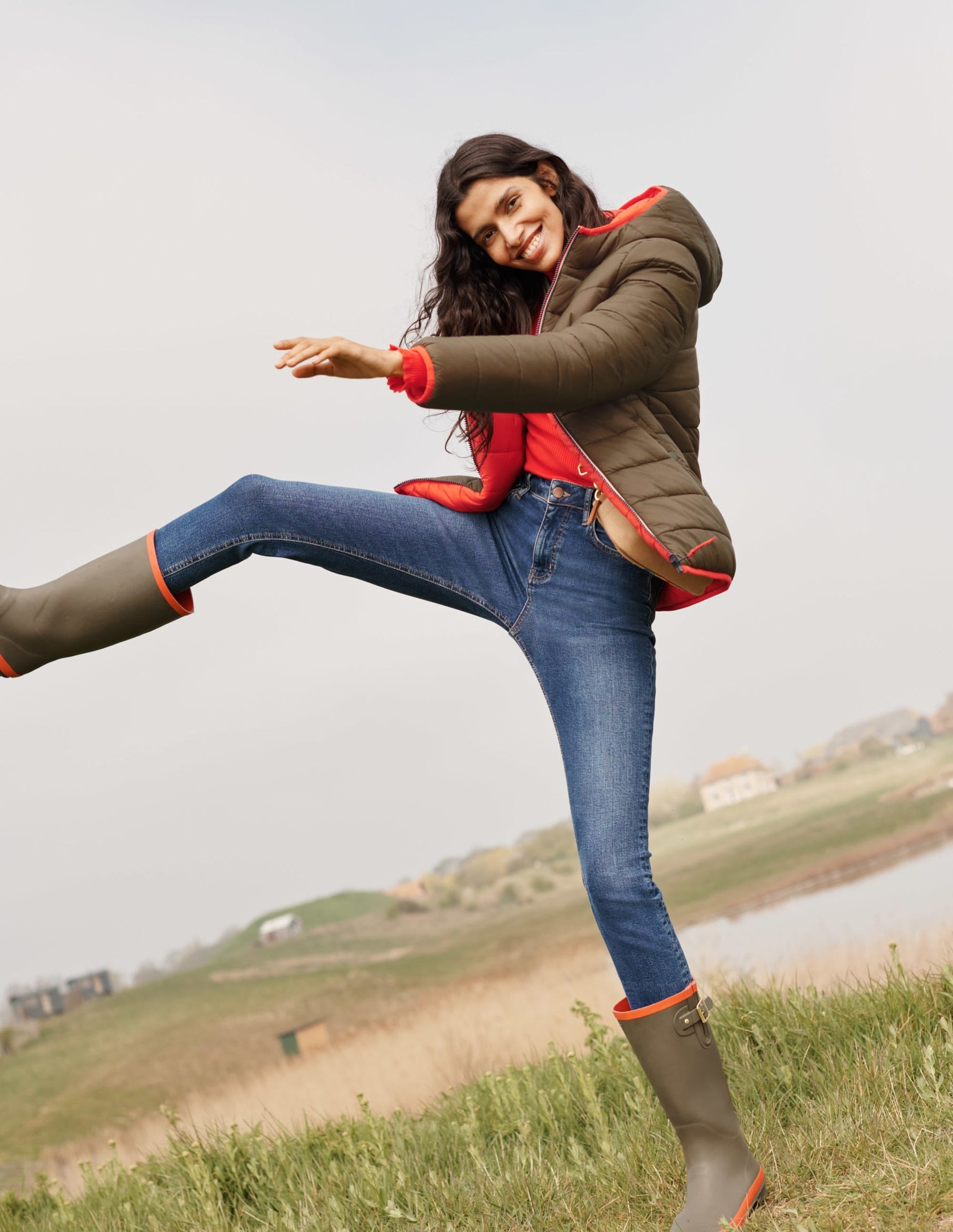 Reversible Puffer Jacket-Khaki/Bright Cherry-4