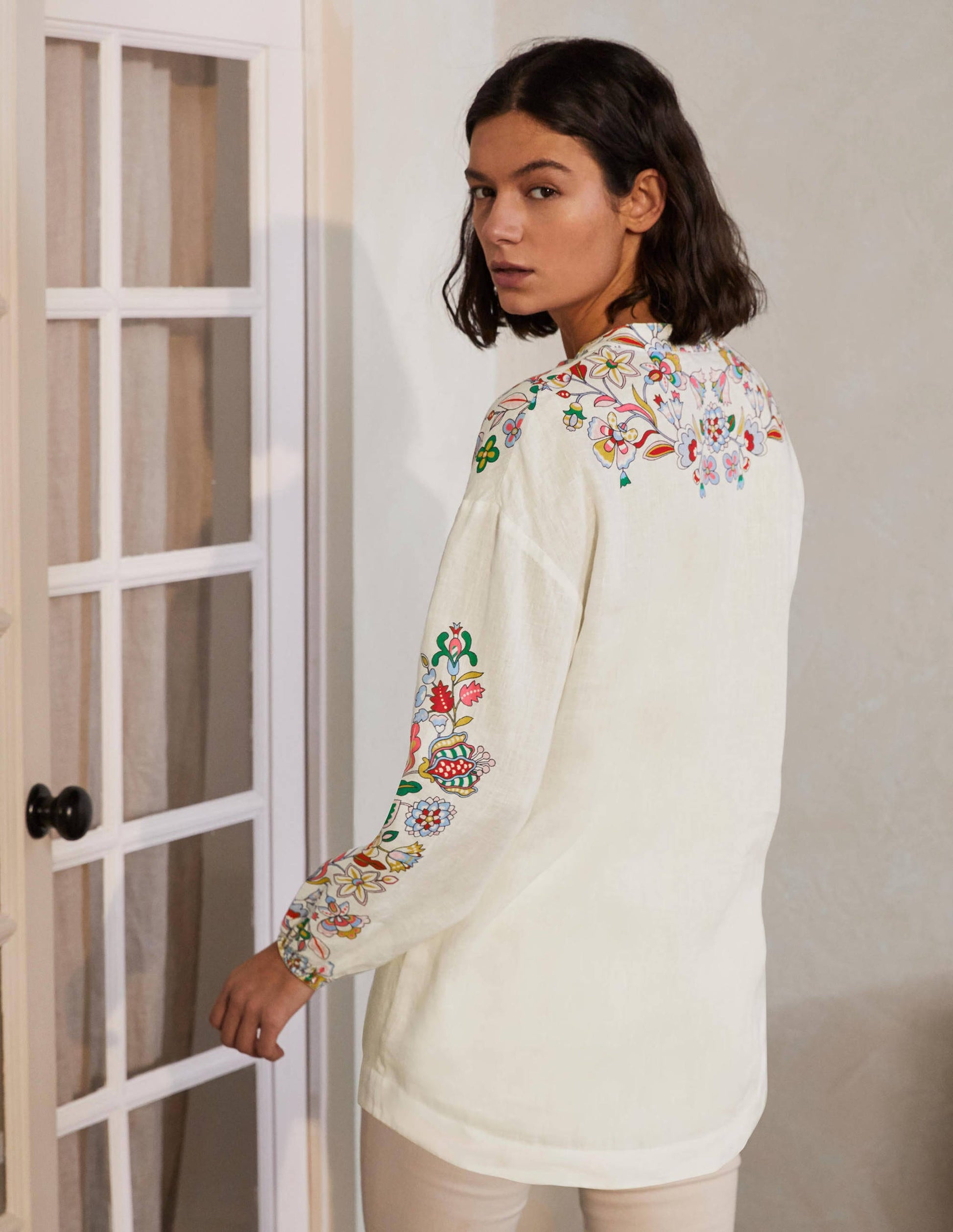 Hannah Linen Shirt-Ivory, Kaleidoscopic Floral-2