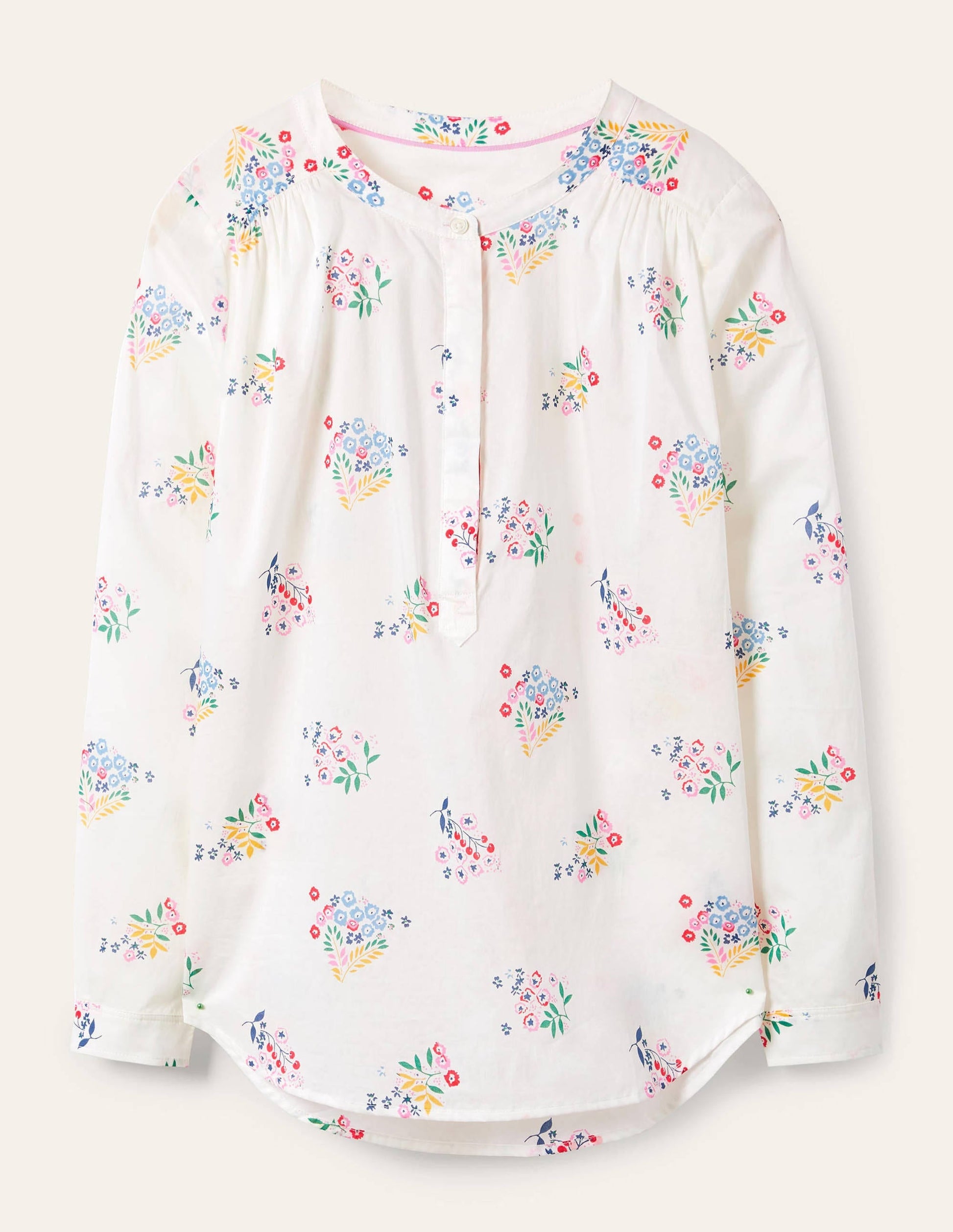 Relaxed Popover Cotton Shirt-Ivory, Delicate Sprig-5
