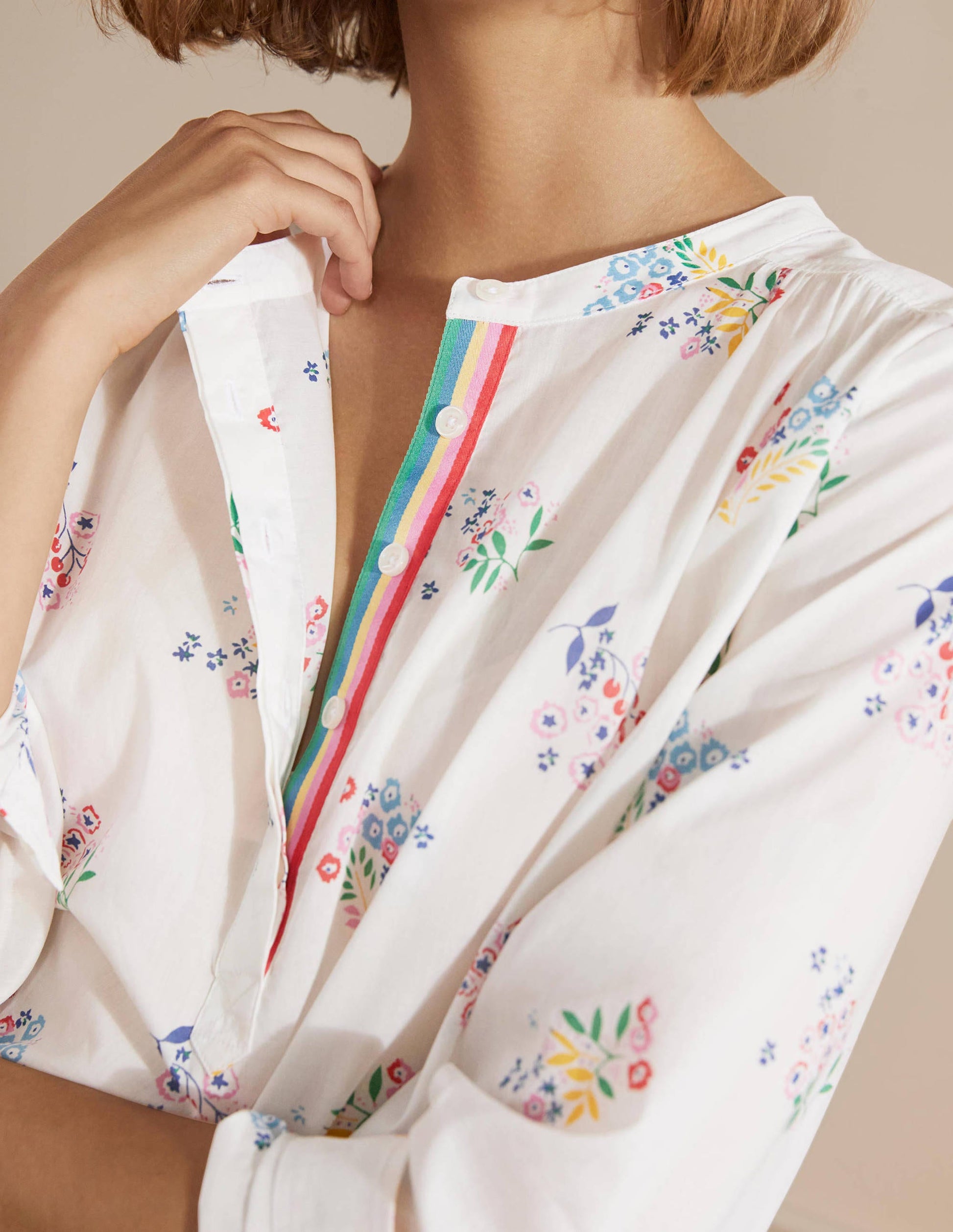 Relaxed Popover Cotton Shirt-Ivory, Delicate Sprig-1