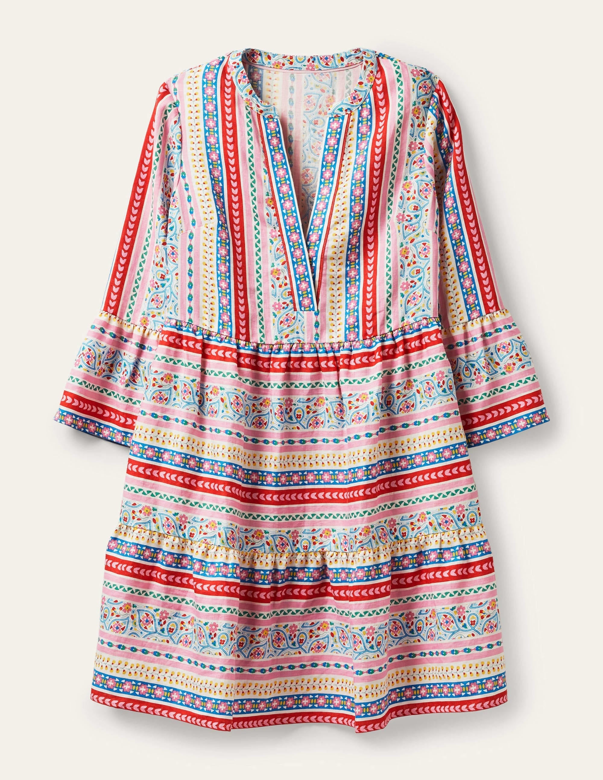 Relaxed Linen Tiered Dress-Ivory, Exotic Border - Image 4