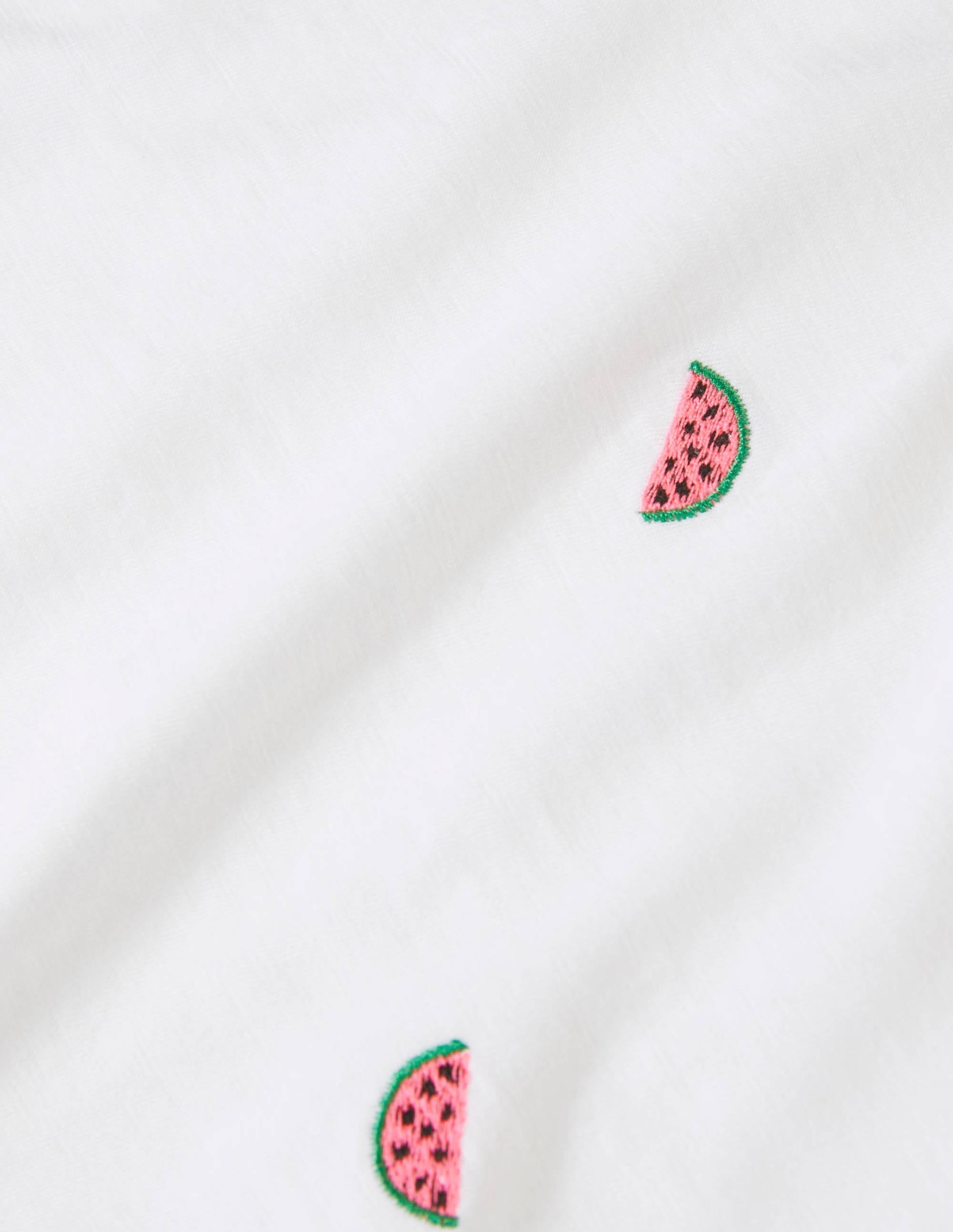 Lena Embroidered Jersey Tee-White, Embroidered Watermelons - Image 7