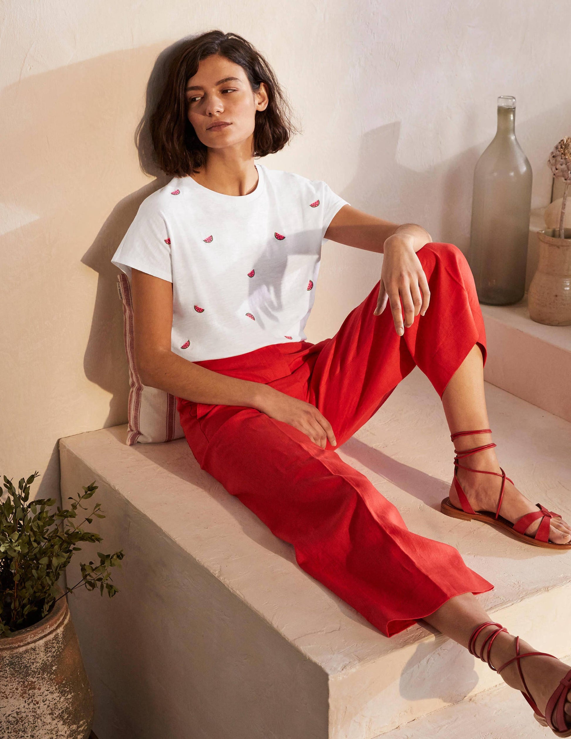 Lena Embroidered Jersey Tee-White, Embroidered Watermelons-4