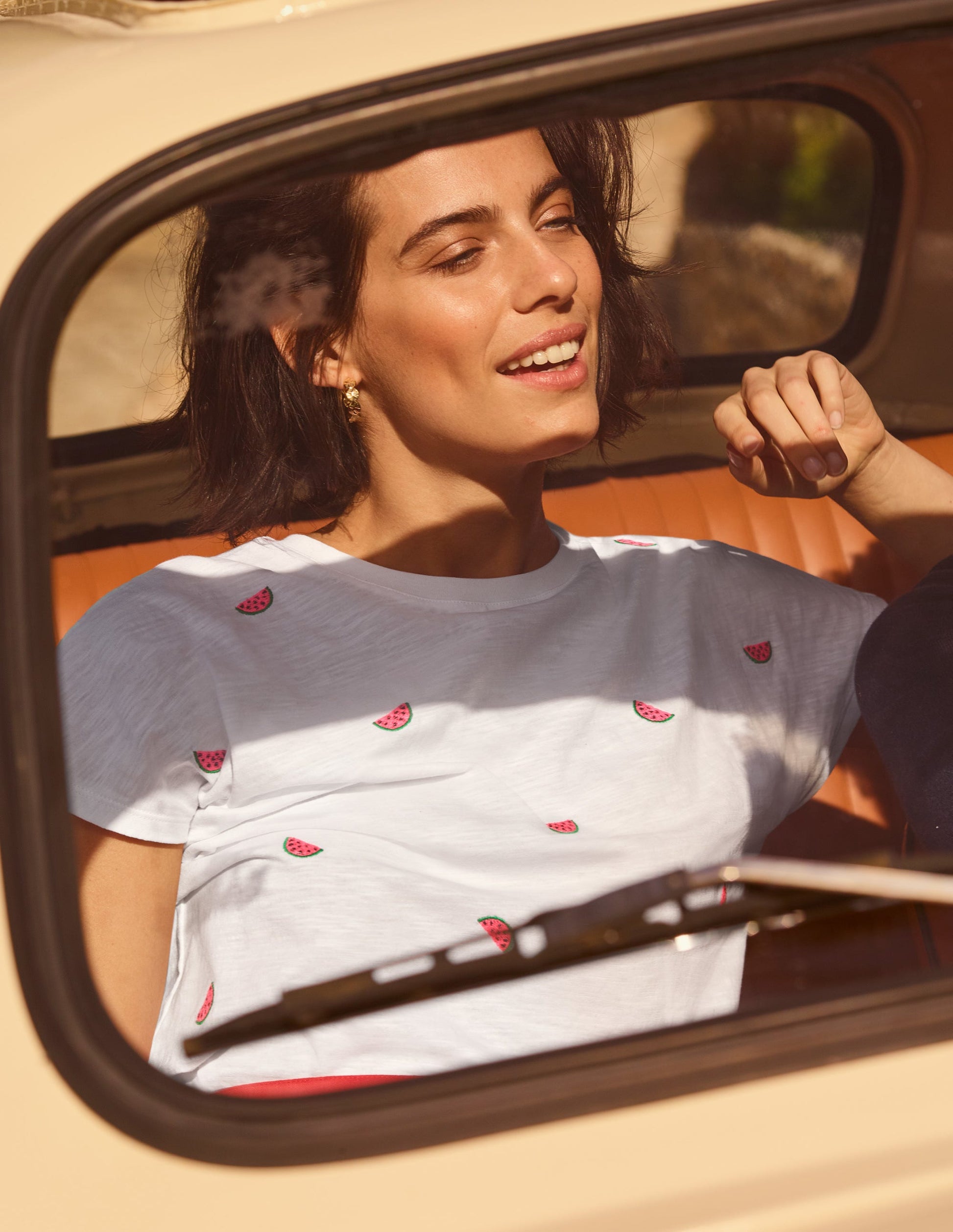 Lena Embroidered Jersey Tee-White, Embroidered Watermelons-5