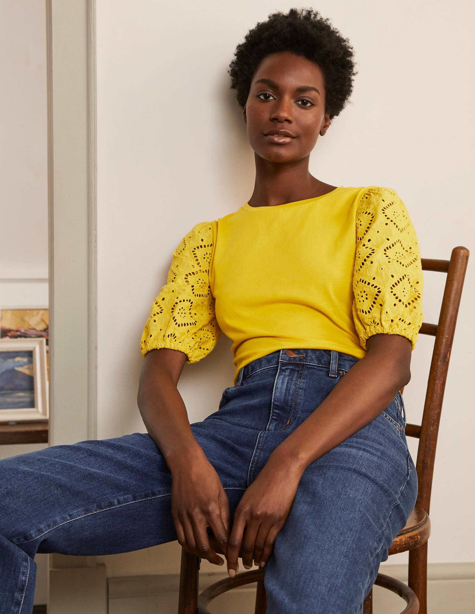 Abigail Puff Sleeve Jersey Top-Daffodil - Image 1