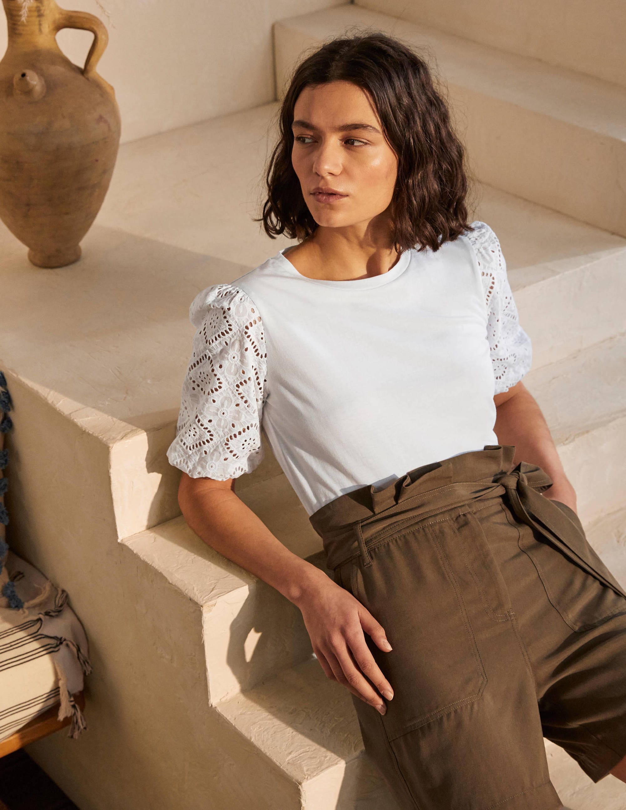 Abigail Puff Sleeve Jersey Top-White - Image 1