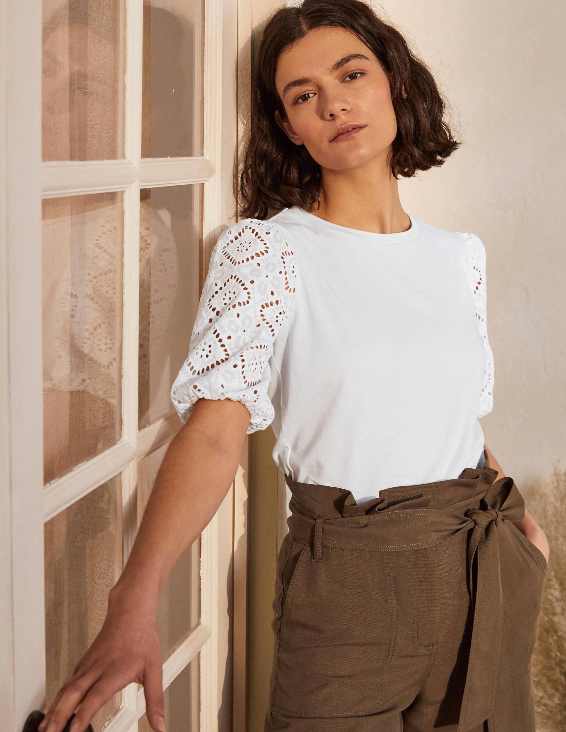 Abigail Puff Sleeve Jersey Top-White-2