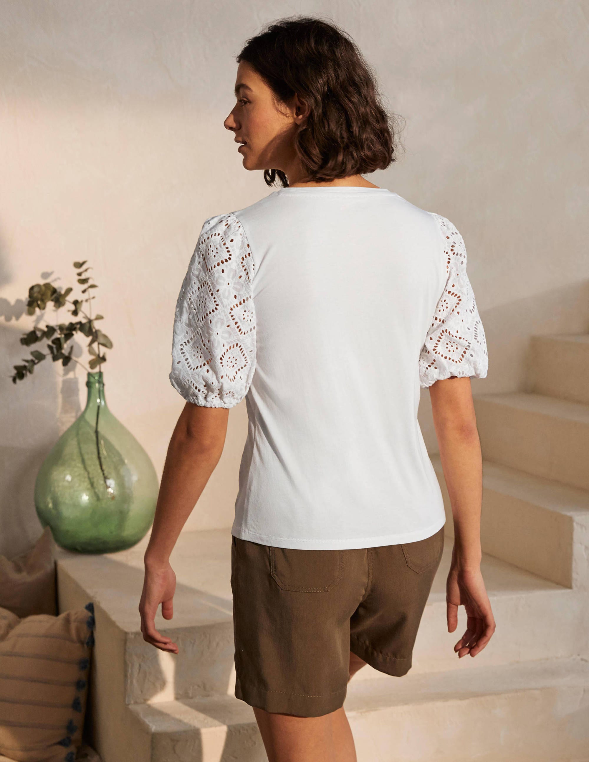 Abigail Puff Sleeve Jersey Top-White - Image 3