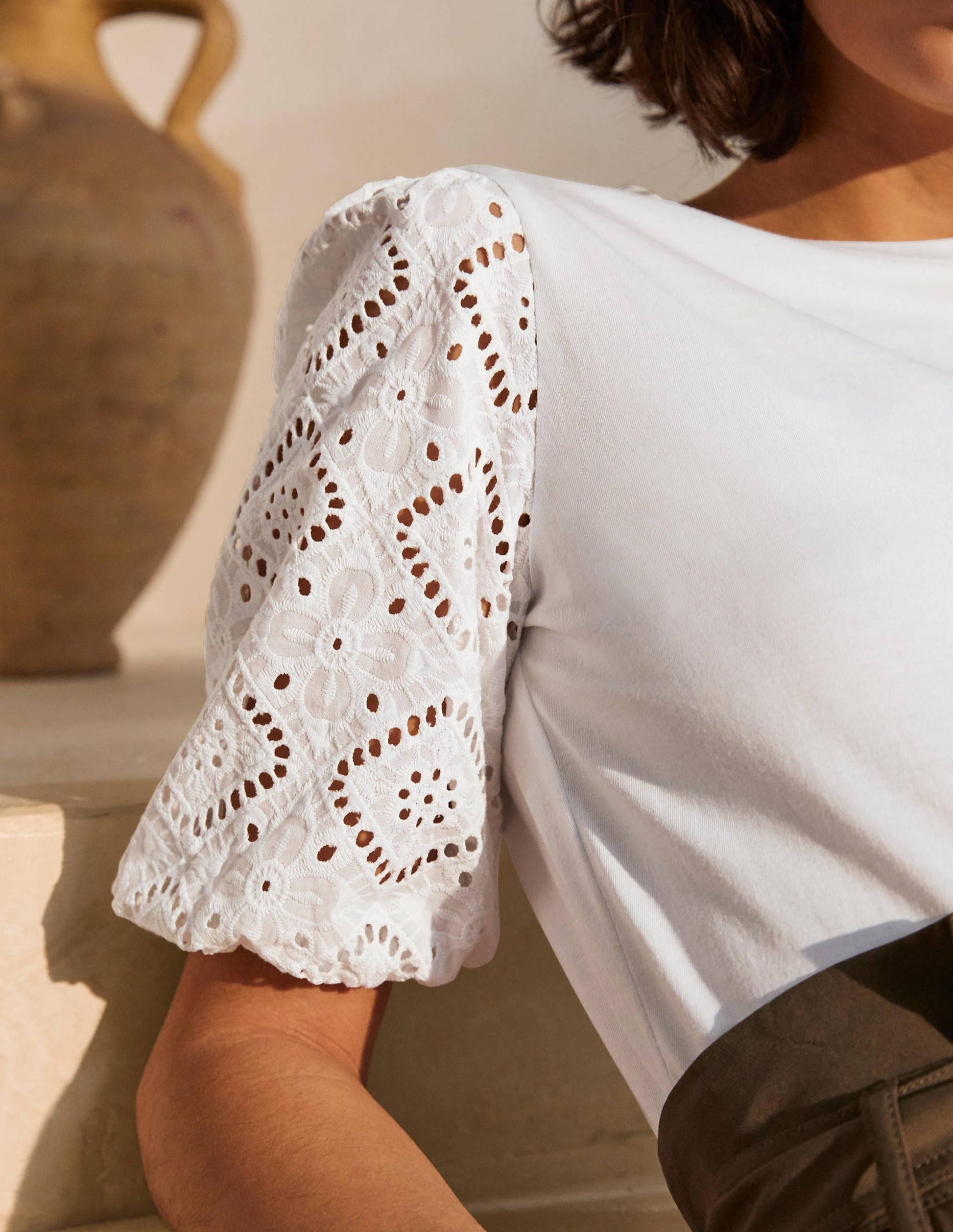 Abigail Puff Sleeve Jersey Top-White-4