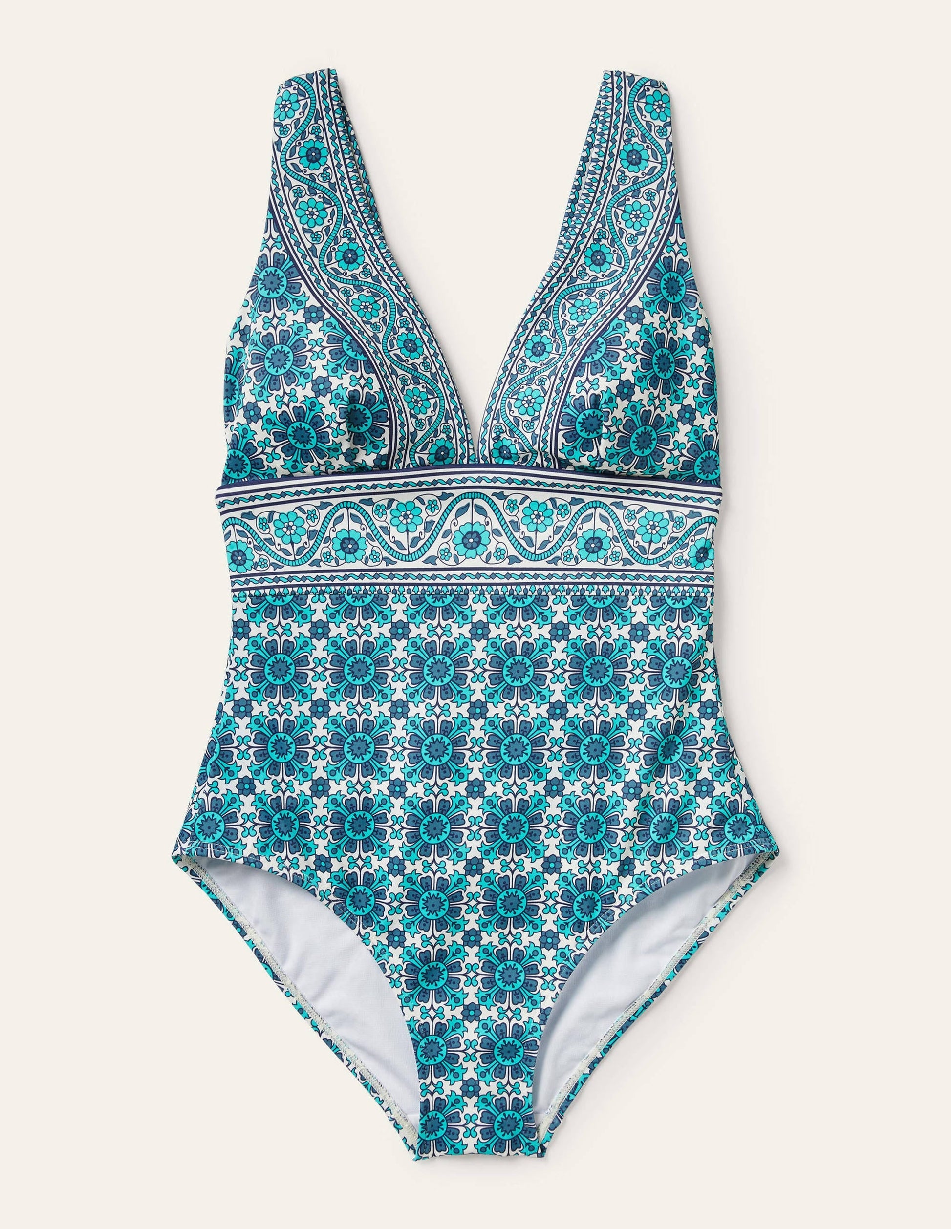 Porto V-Neck Swimsuit-Indian Ocean, Flora Tile-5