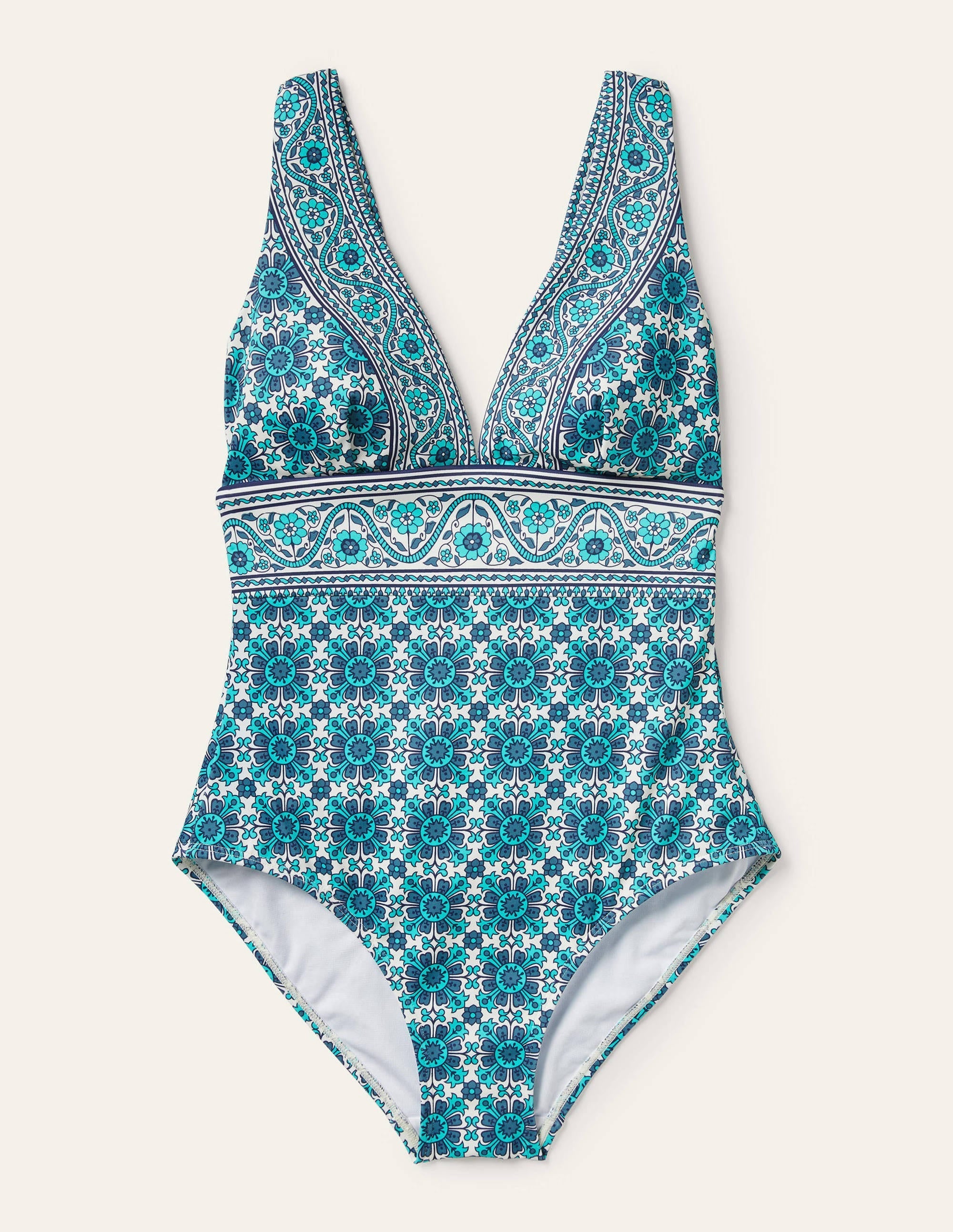 Porto V-Neck Swimsuit-Indian Ocean, Flora Tile - Image 5