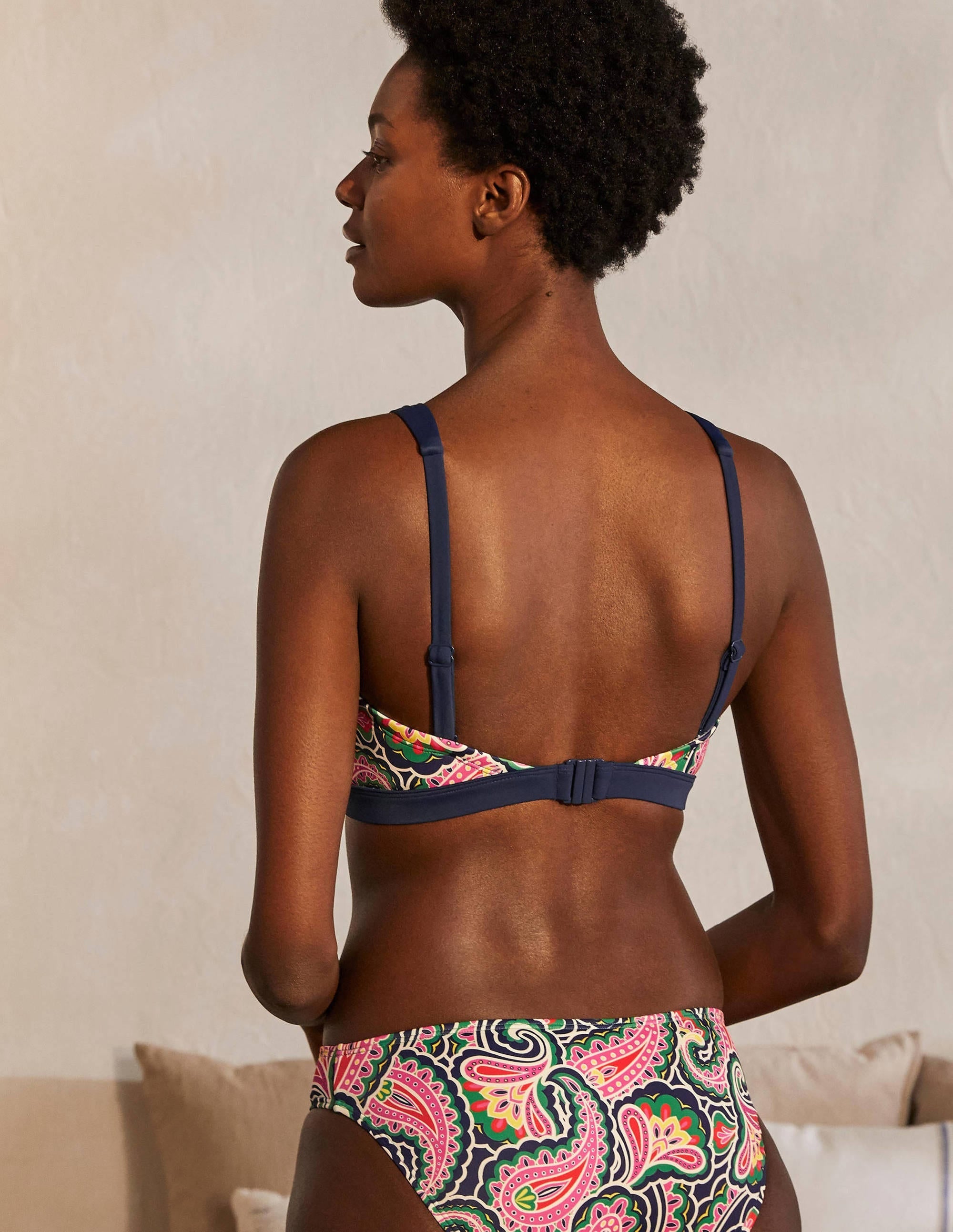 Corsica V-neck Bikini Top-French Navy, Summer Paisley - Image 2