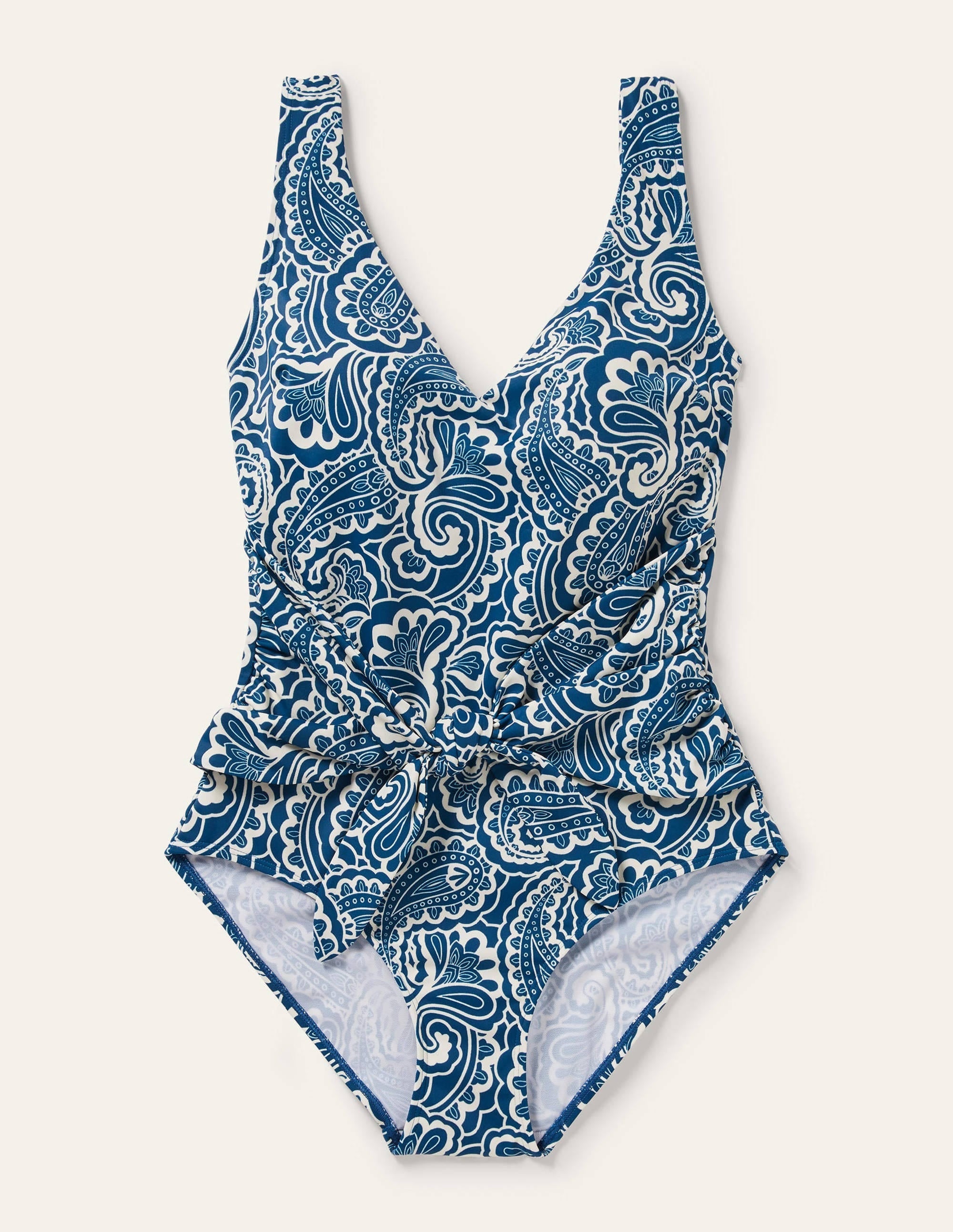 Bordeaux Tie Swimsuit-Rich Teal, Summer Paisley - Image 5