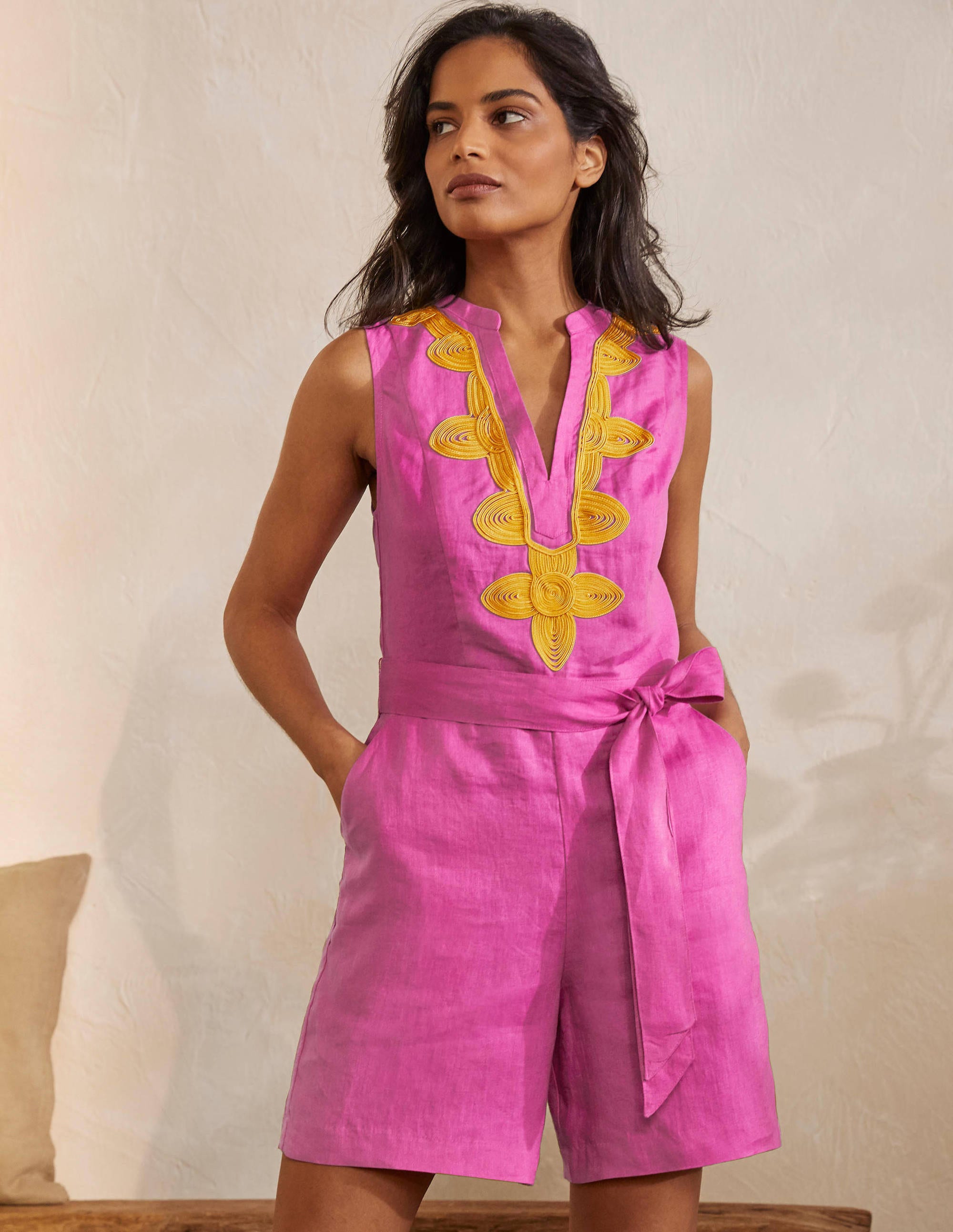 Bella Embroidered Playsuit-Pop Pansy/Daffodil - Image 1