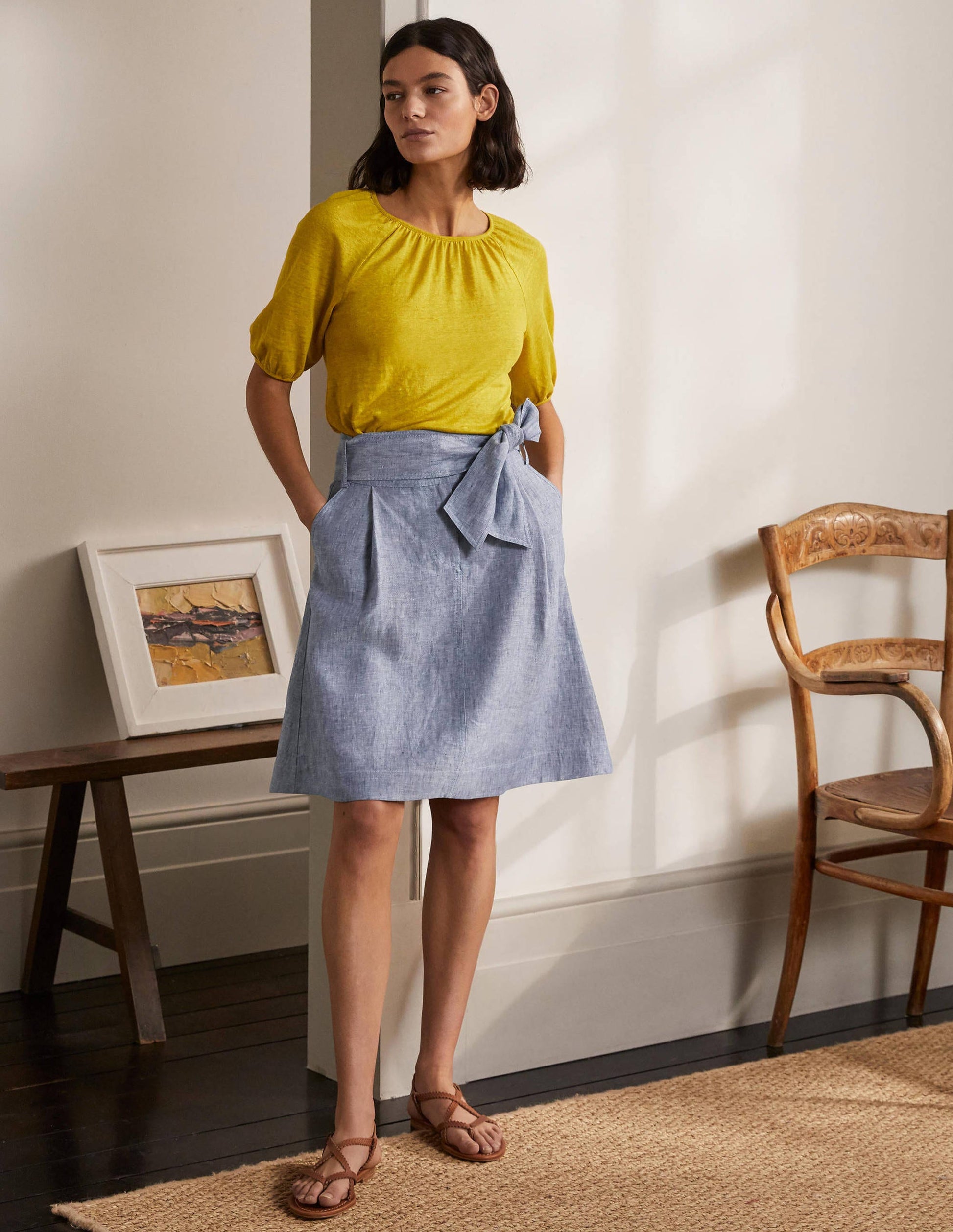 Tie Waist Slouchy Skirt-Chambray-4