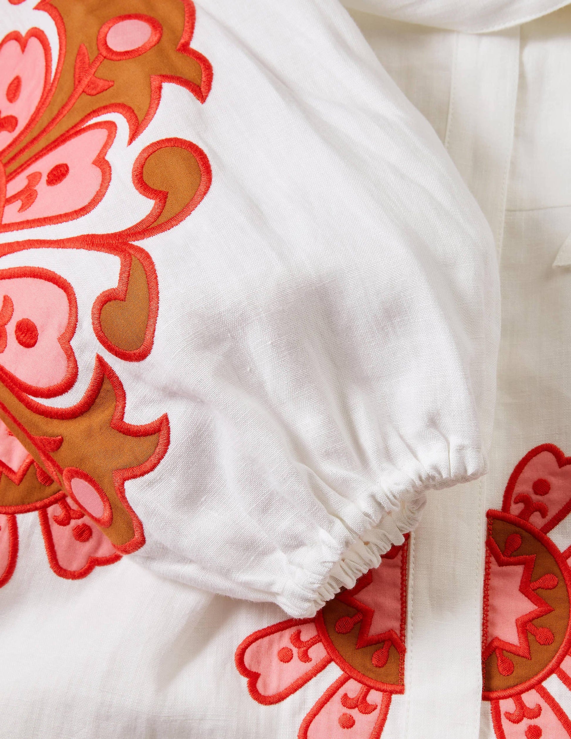 Amber Embroidered Linen Dress-White-5