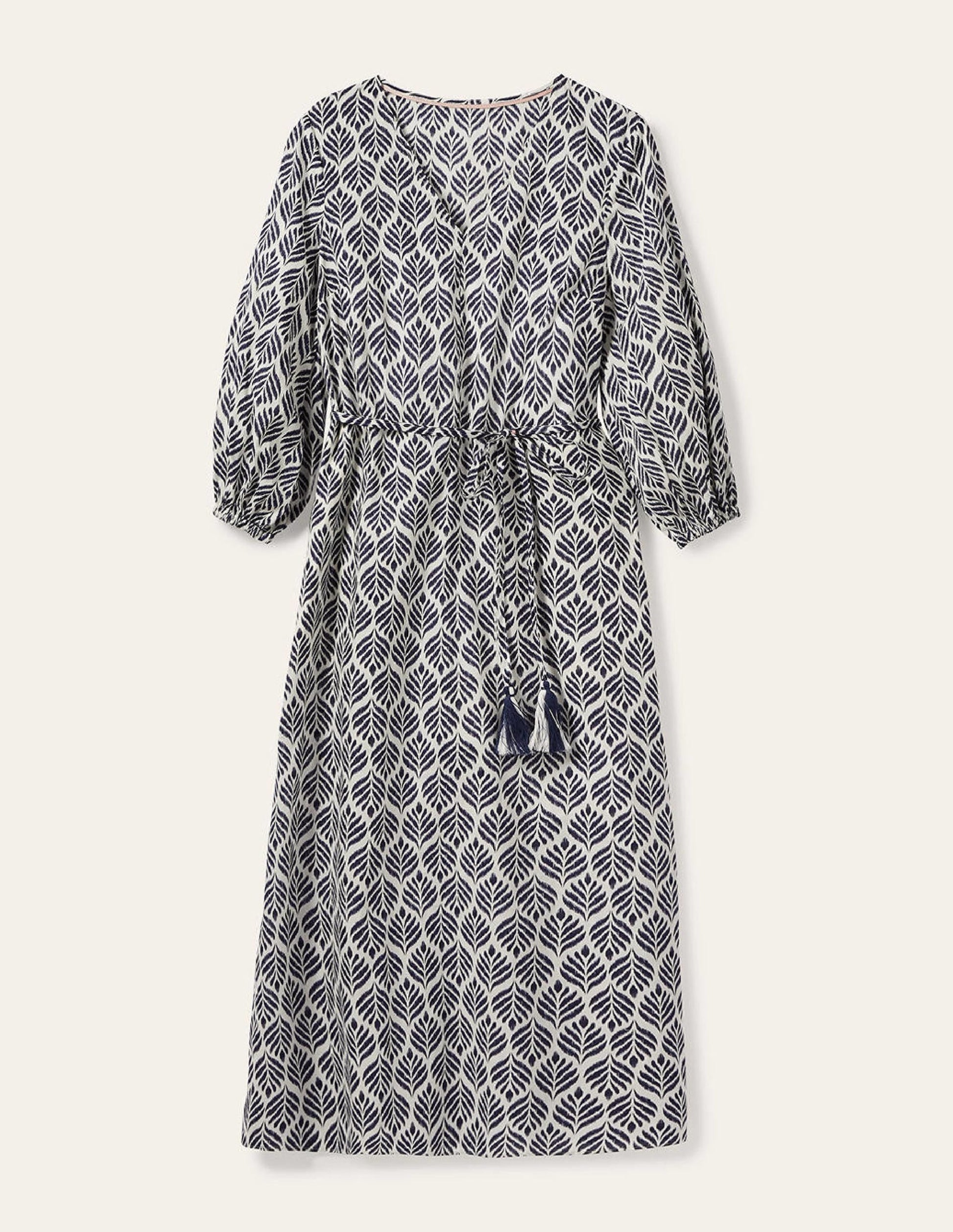 Daria Cotton Midi Dress-Ivory, Palm Tile-5