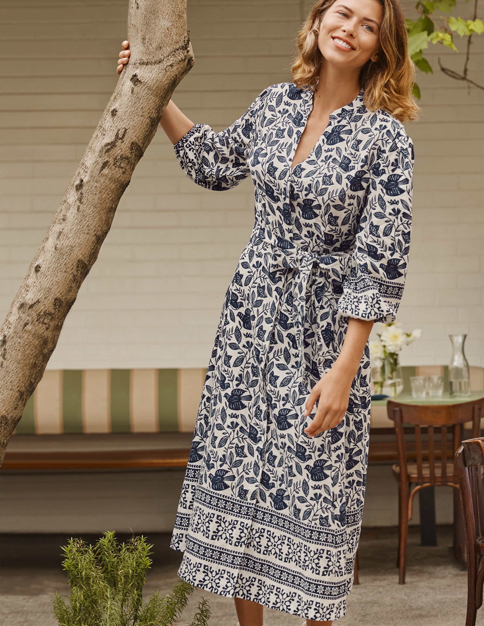 Addie Linen Midi Dress-Ivory, Meadow Flight - Image 4