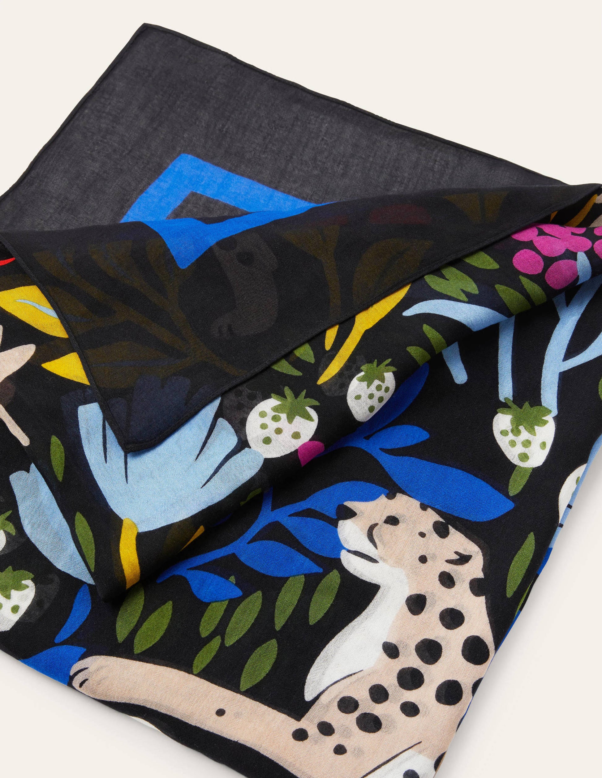 Print Scarf-Black, Cheetah Garden-2