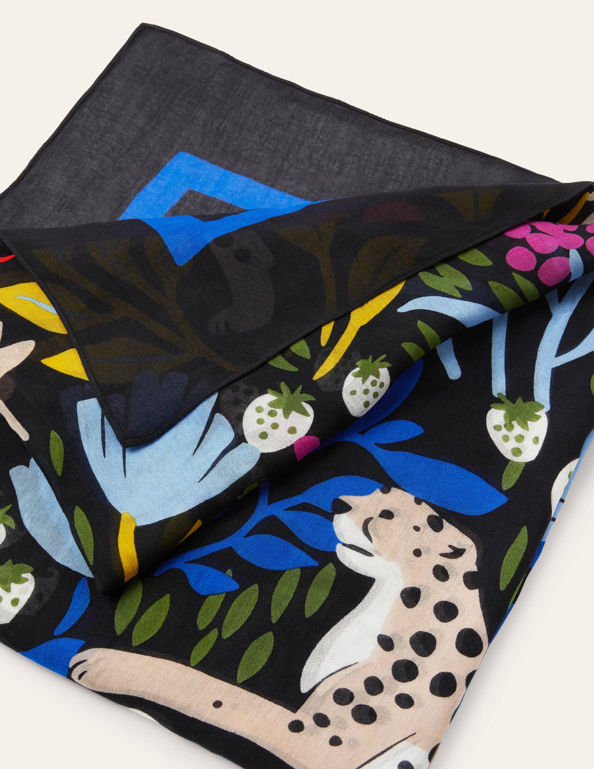 Print Scarf-Black, Cheetah Garden - Image 2