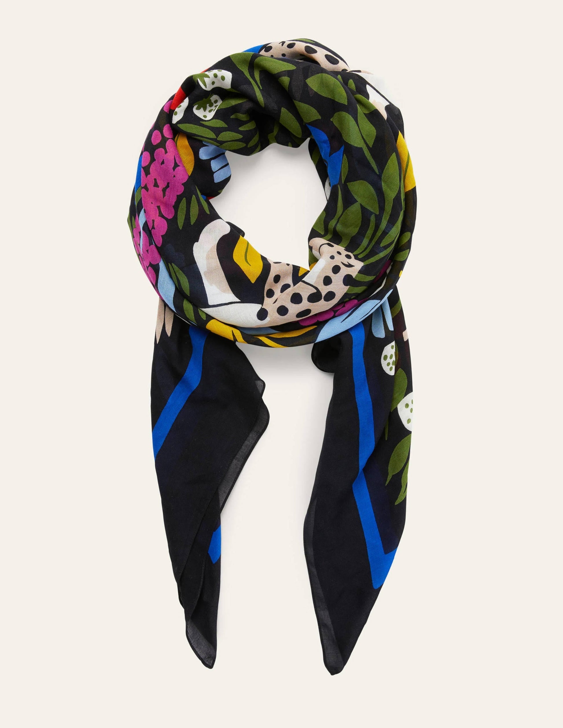 Print Scarf-Black, Cheetah Garden-3