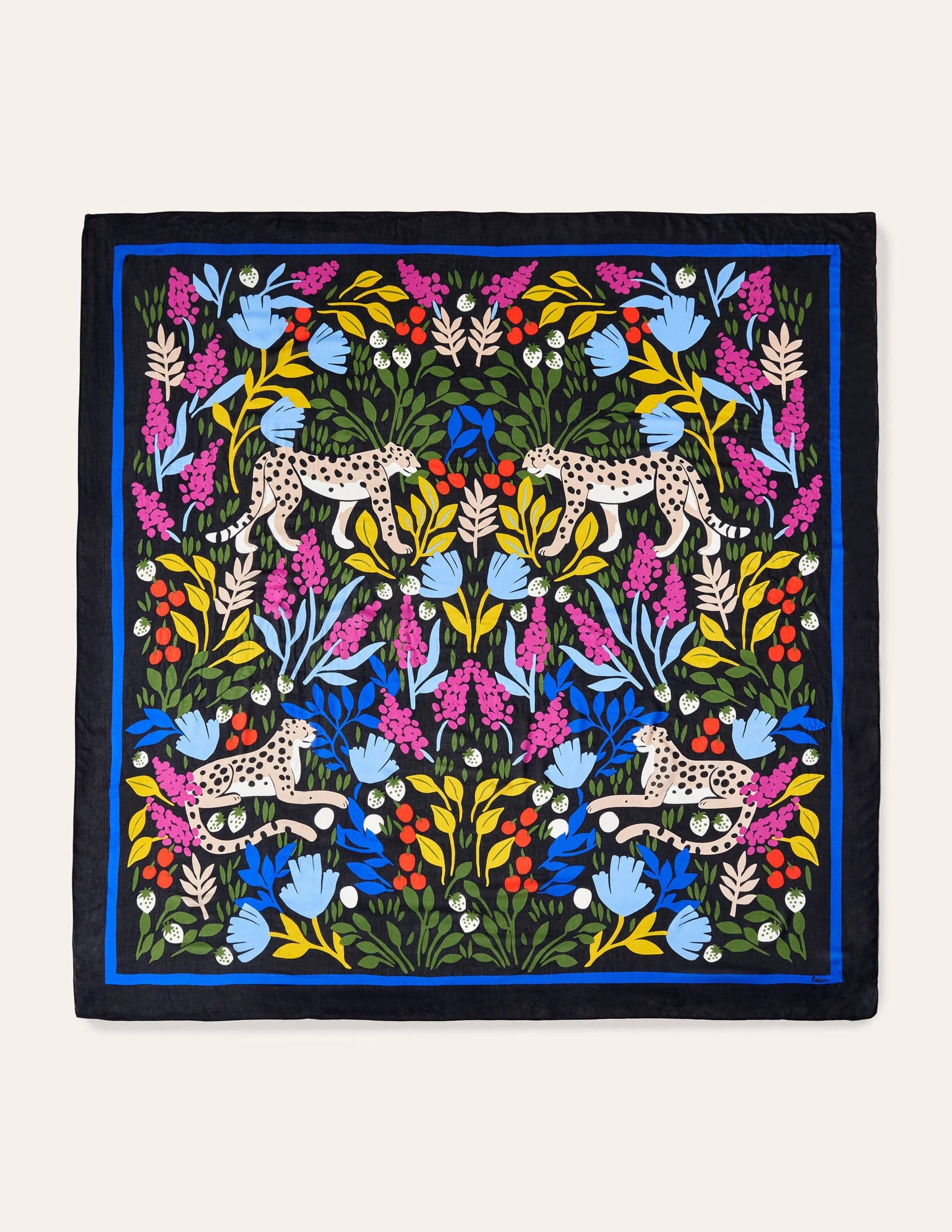 Print Scarf-Black, Cheetah Garden-4
