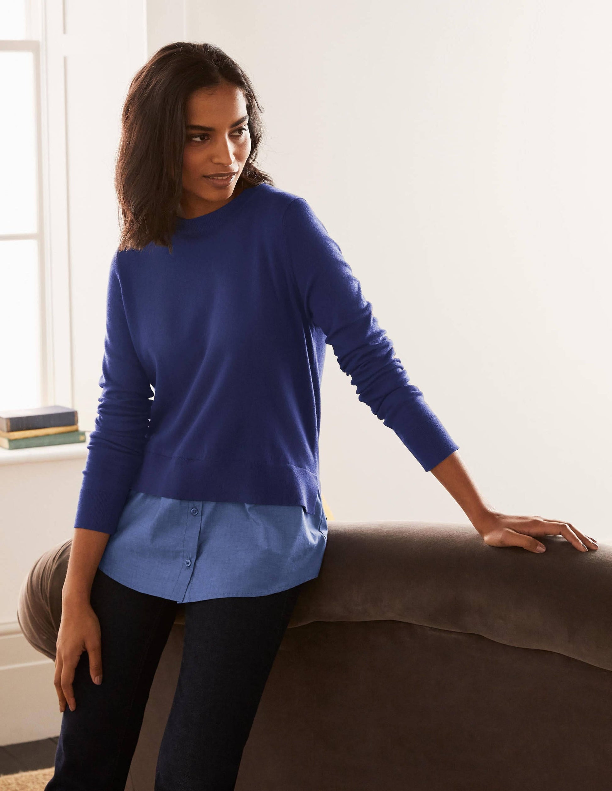 Radnor Woven Mix Jumper-Mariner Blue, Chambray-1
