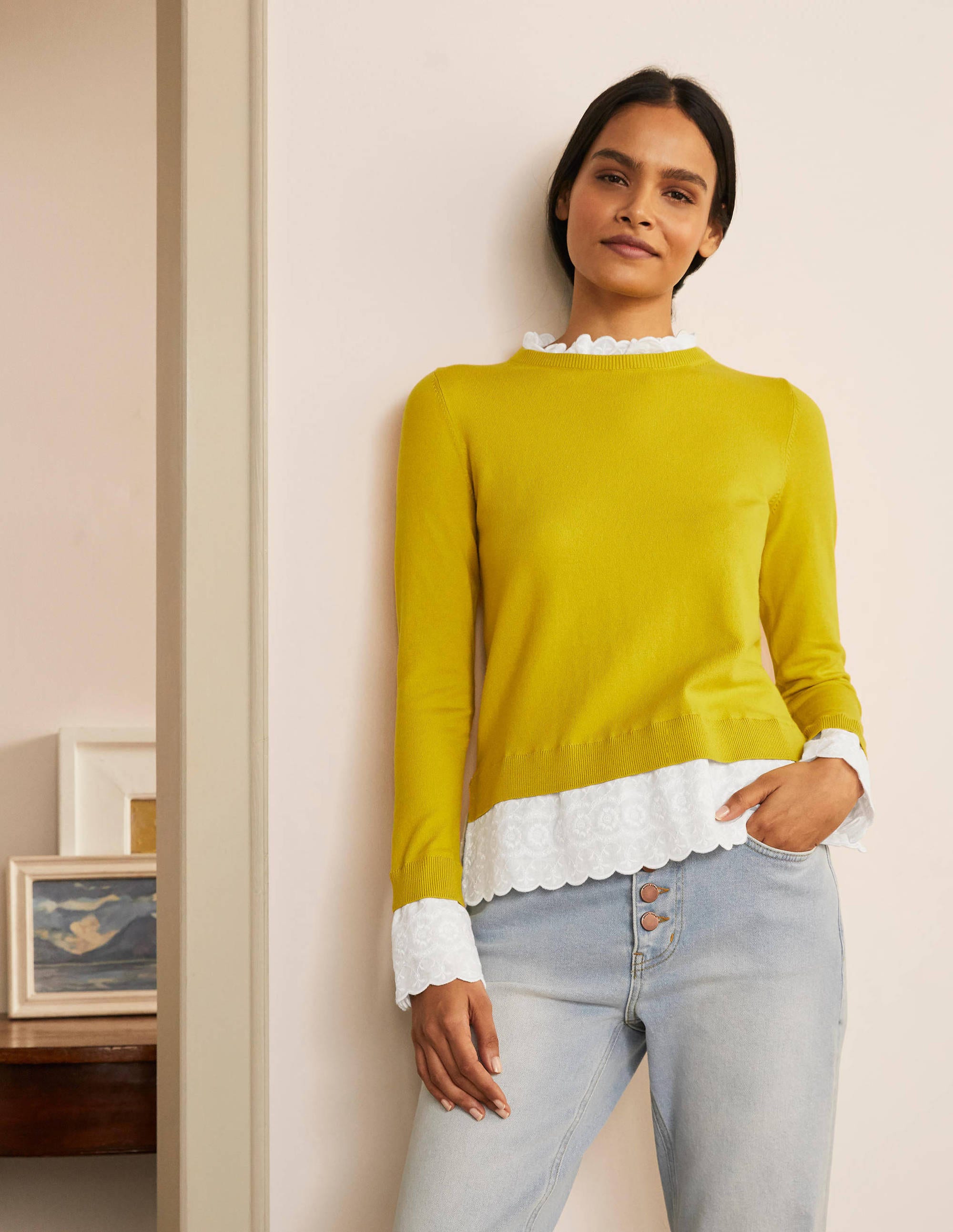 Lauderdale Cotton Frill Jumper-Chartreuse - Image 1
