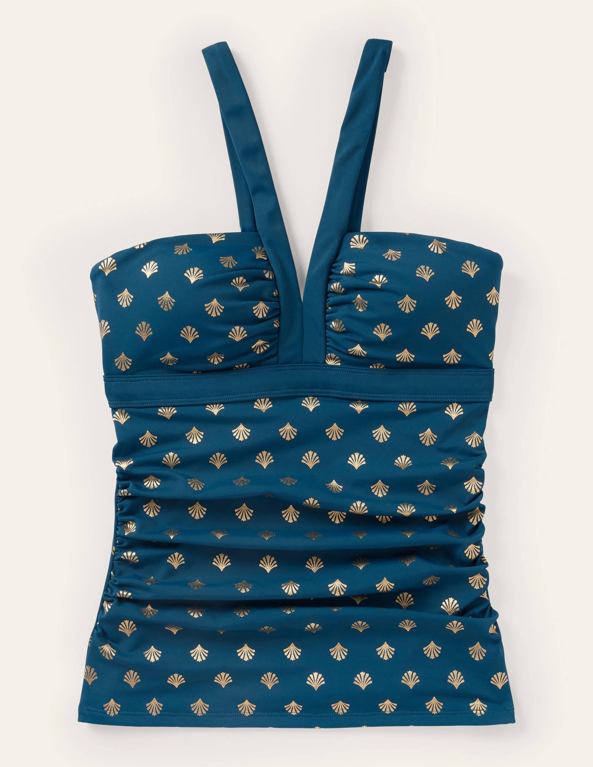 Corsica V-neck Tankini Top-Rich Teal and Gold, Coral Tile - Image 5