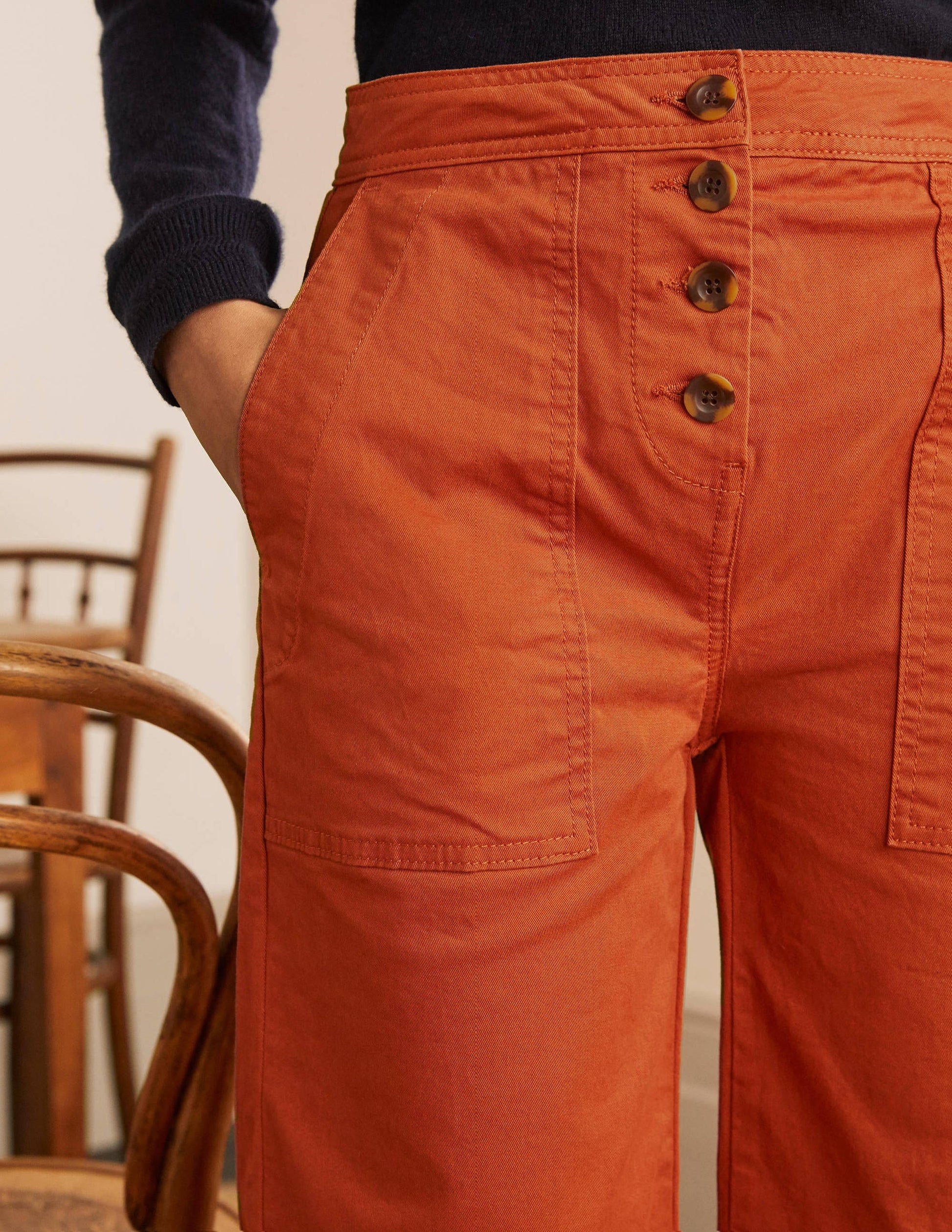 Beaufort Button Fly Trousers-Copper Red-3