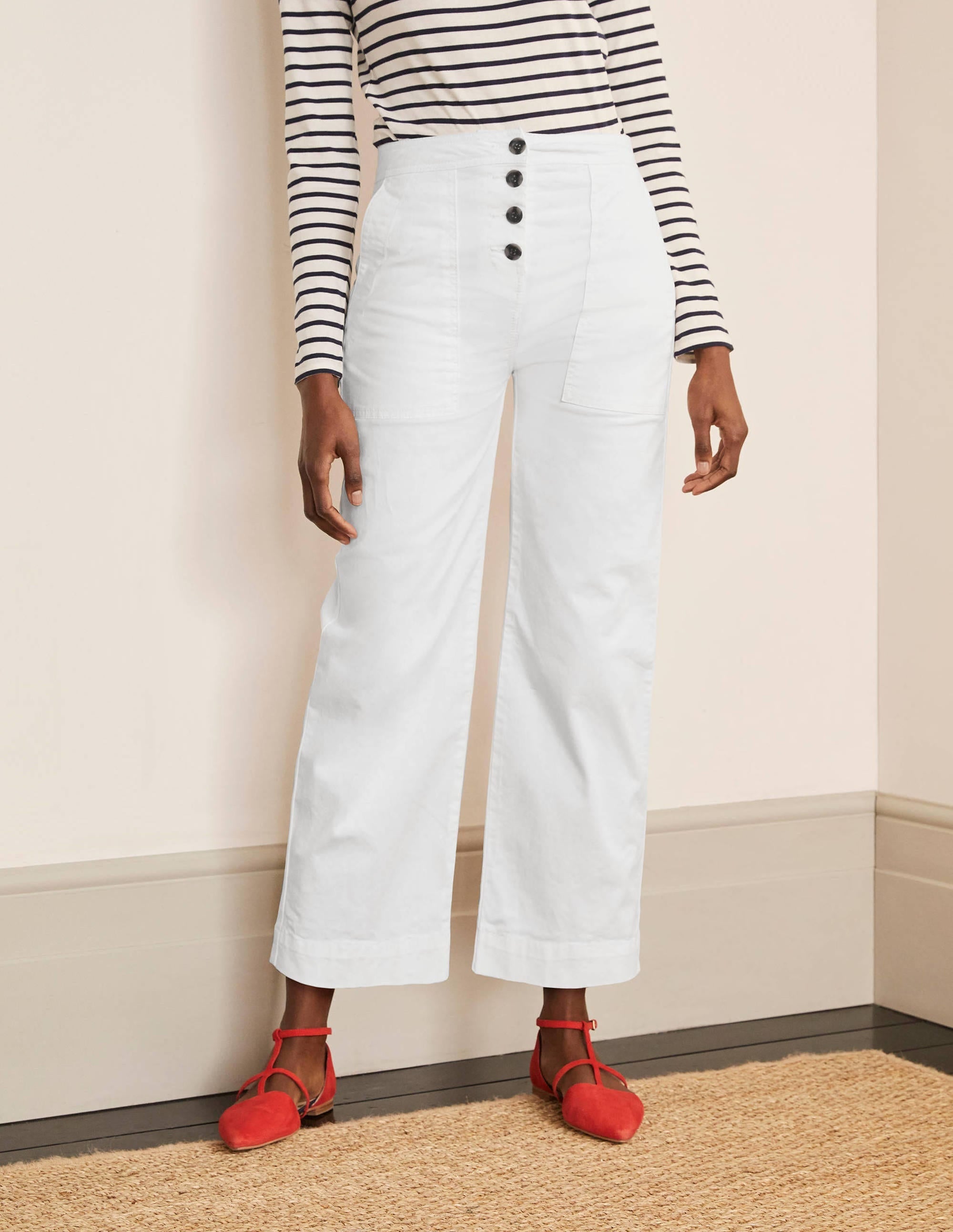 Beaufort Button Fly Trousers-White - Image 1
