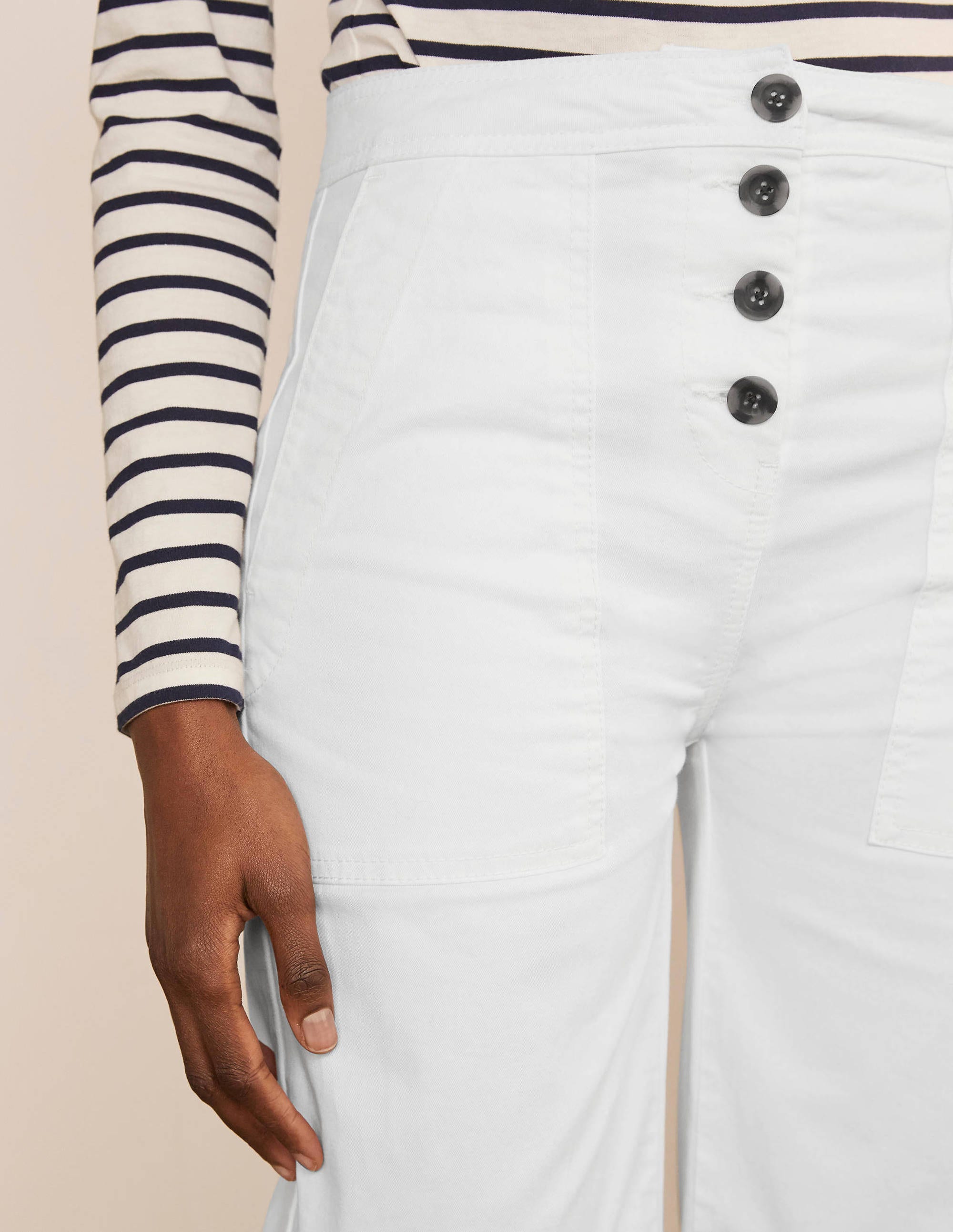 Beaufort Button Fly Trousers-White - Image 3