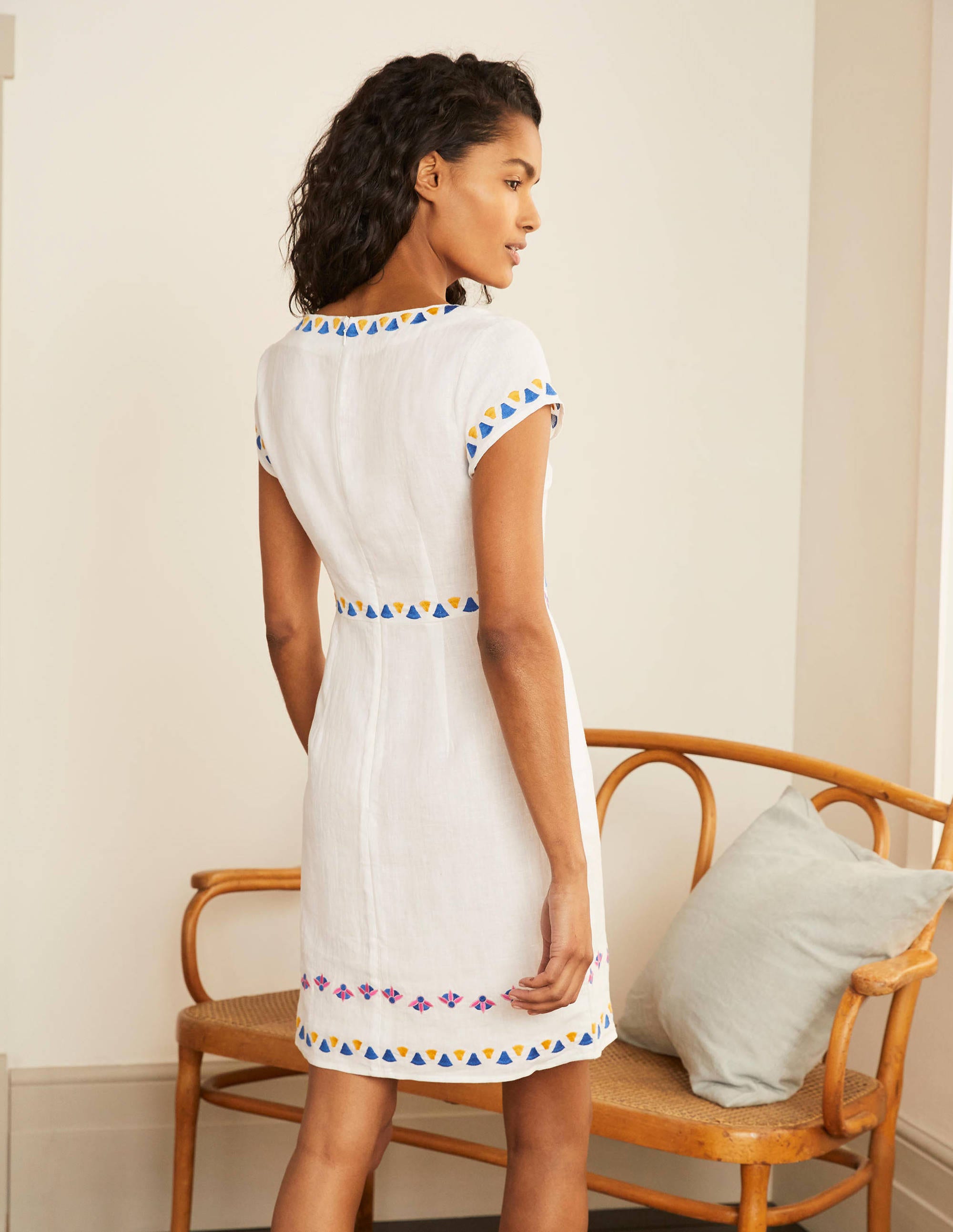 Laura Linen Embroidered Dress-White - Image 2