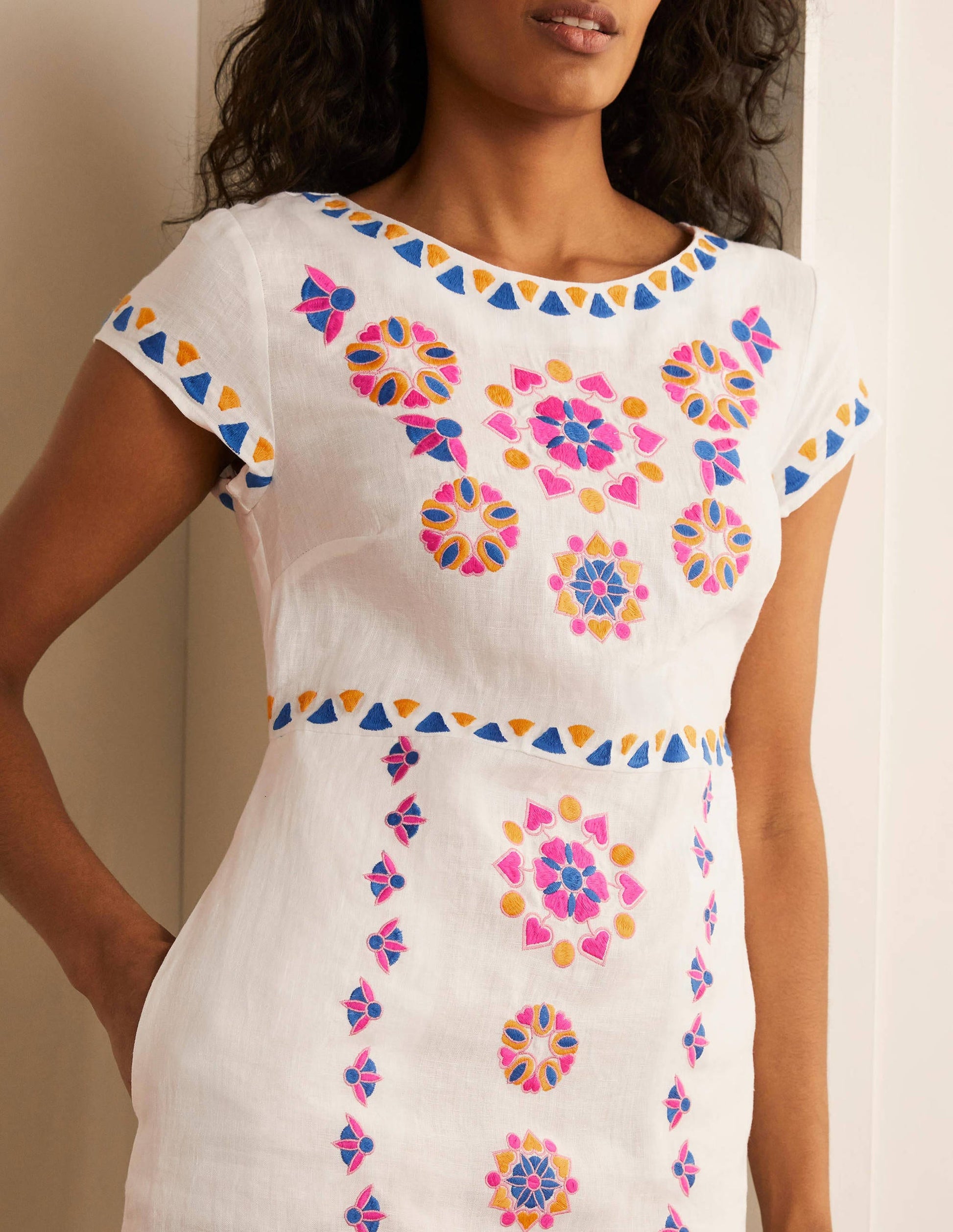 Laura Linen Embroidered Dress-White-3