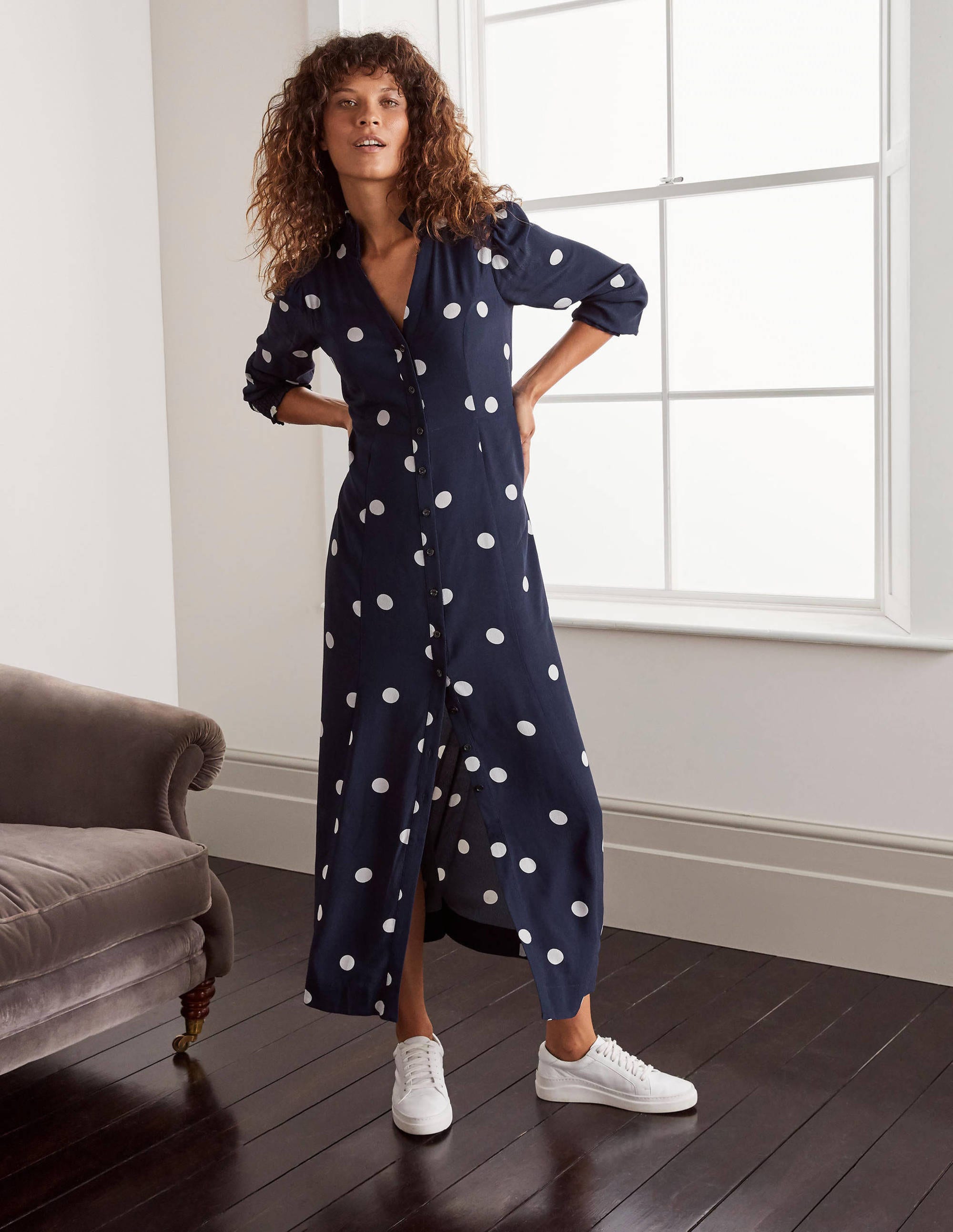 Rowan Midi Shirt Dress-French Navy, Regular Dot Large - Image 4