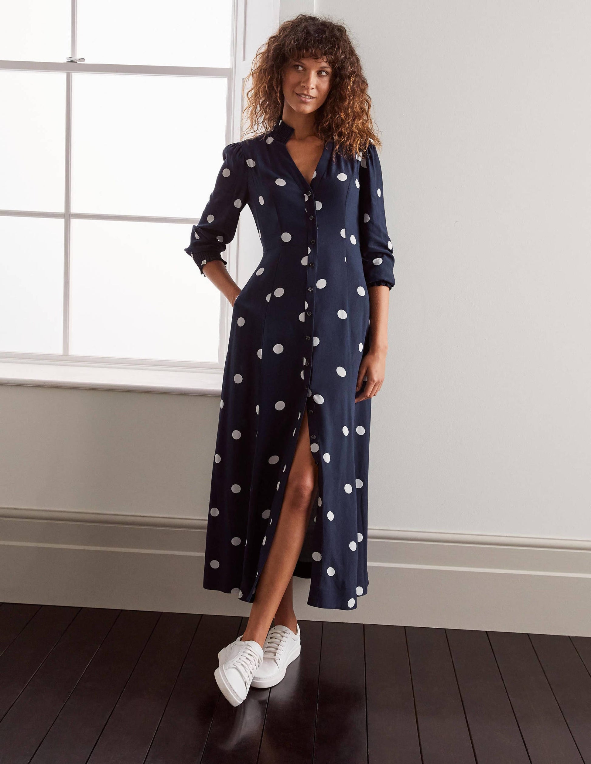 Rowan Midi Shirt Dress-French Navy, Regular Dot Large-1