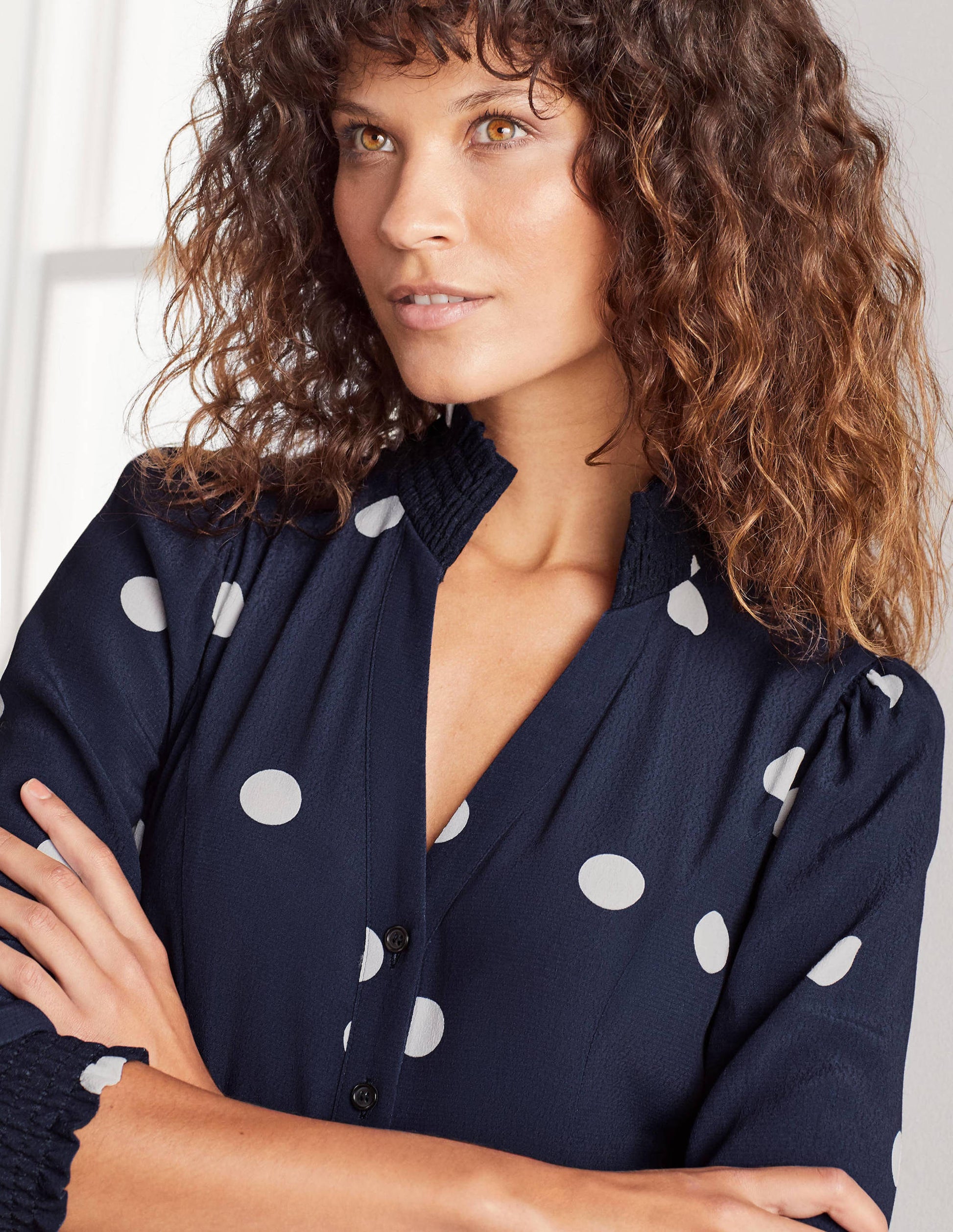 Rowan Midi Shirt Dress-French Navy, Regular Dot Large-3