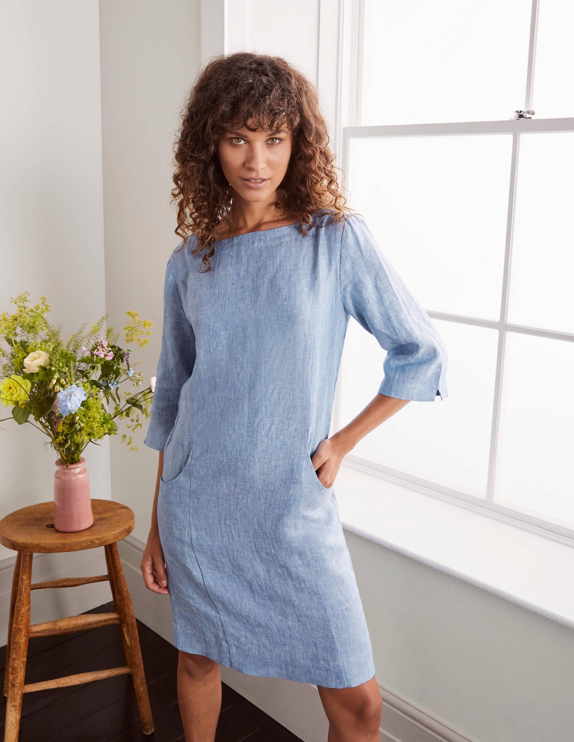 Laurie Linen Dress-Grey Blue Chambray-4