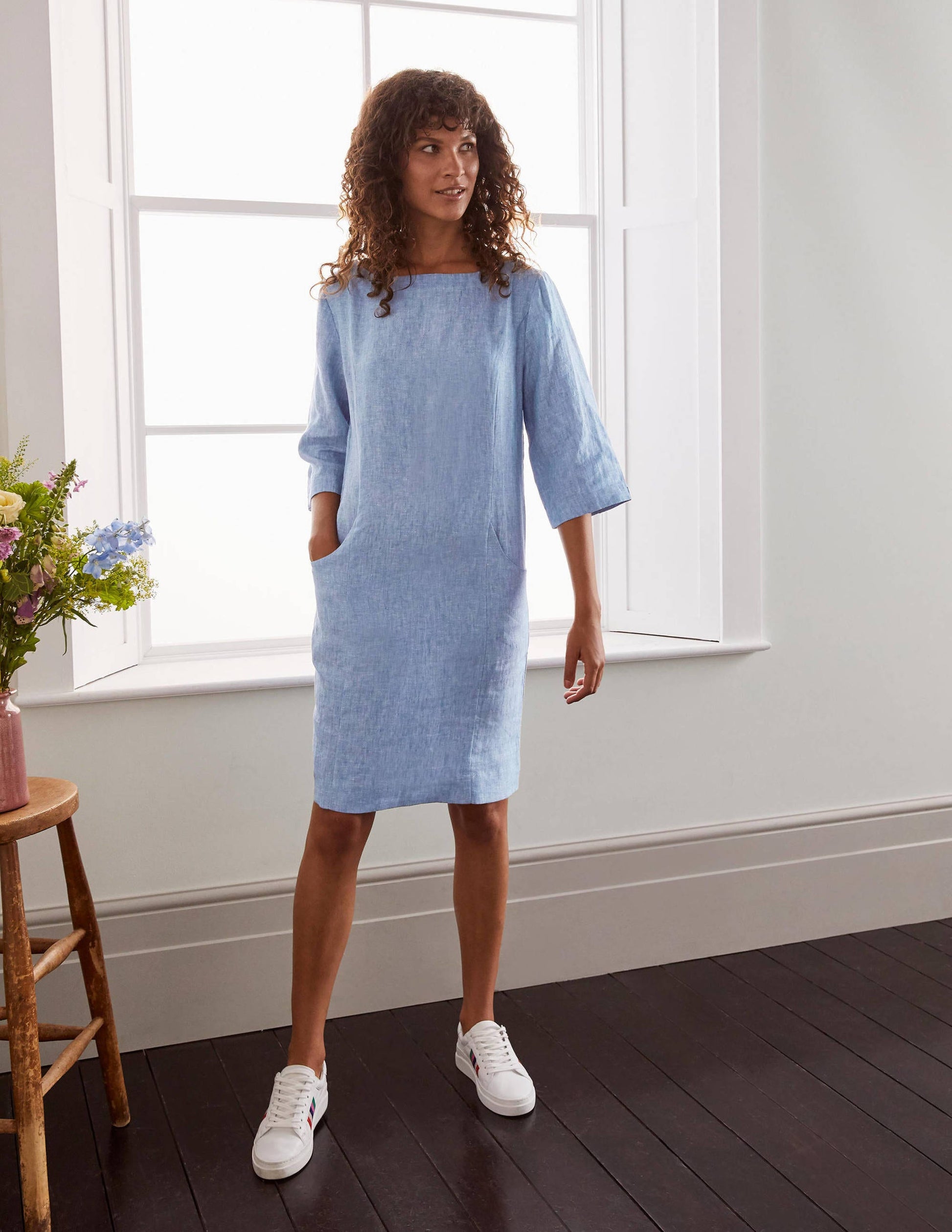 Laurie Linen Dress-Grey Blue Chambray-1