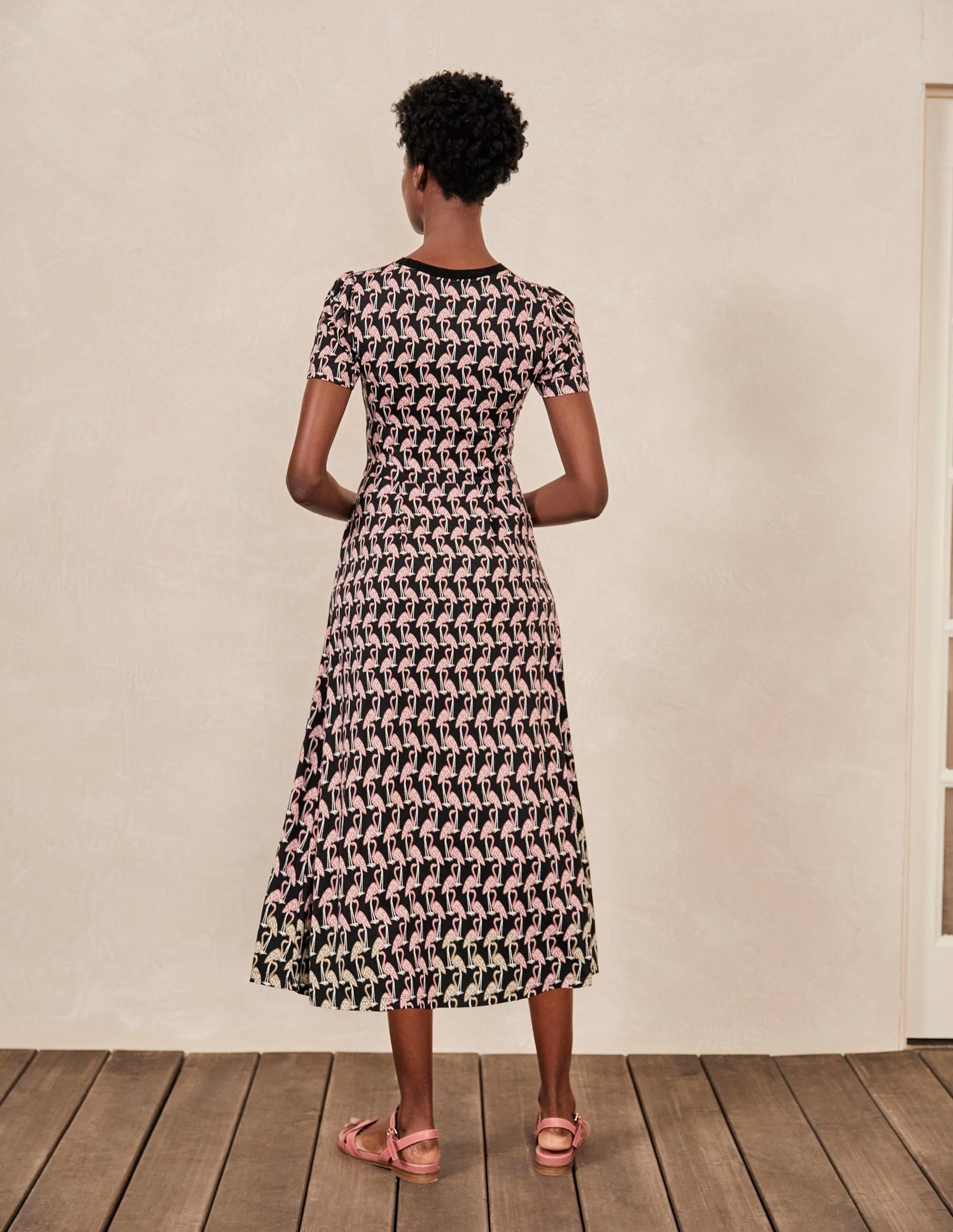 Lucinda Jersey Midi Dress-Black, Tropical Flamingo - Image 3