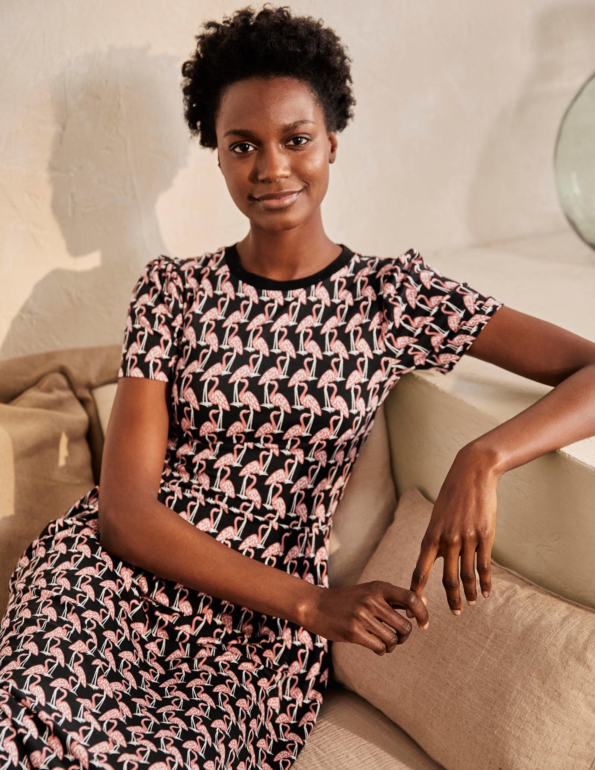 Lucinda Jersey Midi Dress-Black, Tropical Flamingo - Image 4