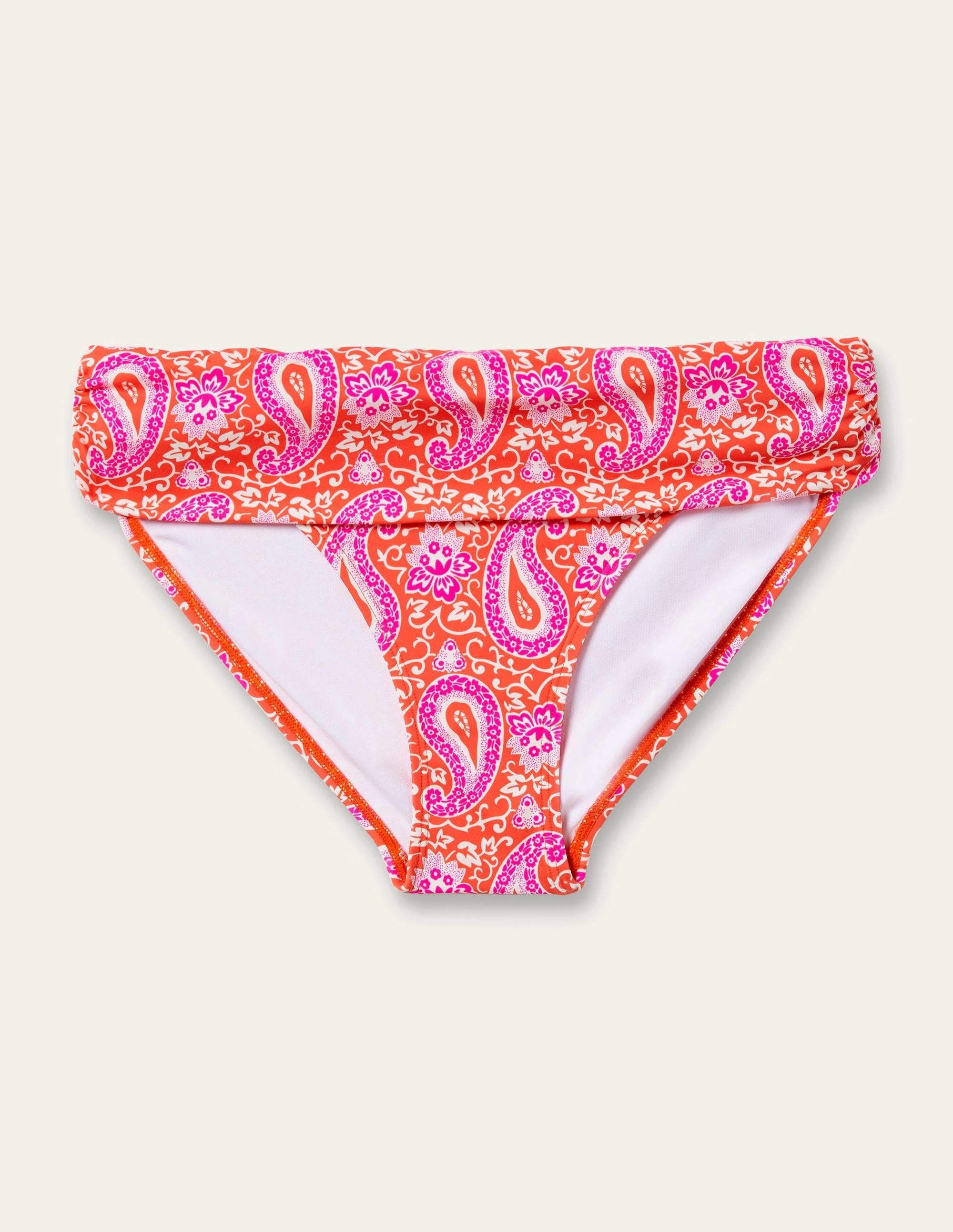 Levanzo Fold Bikini Bottoms-Bright Papaya, Paisley - Image 7